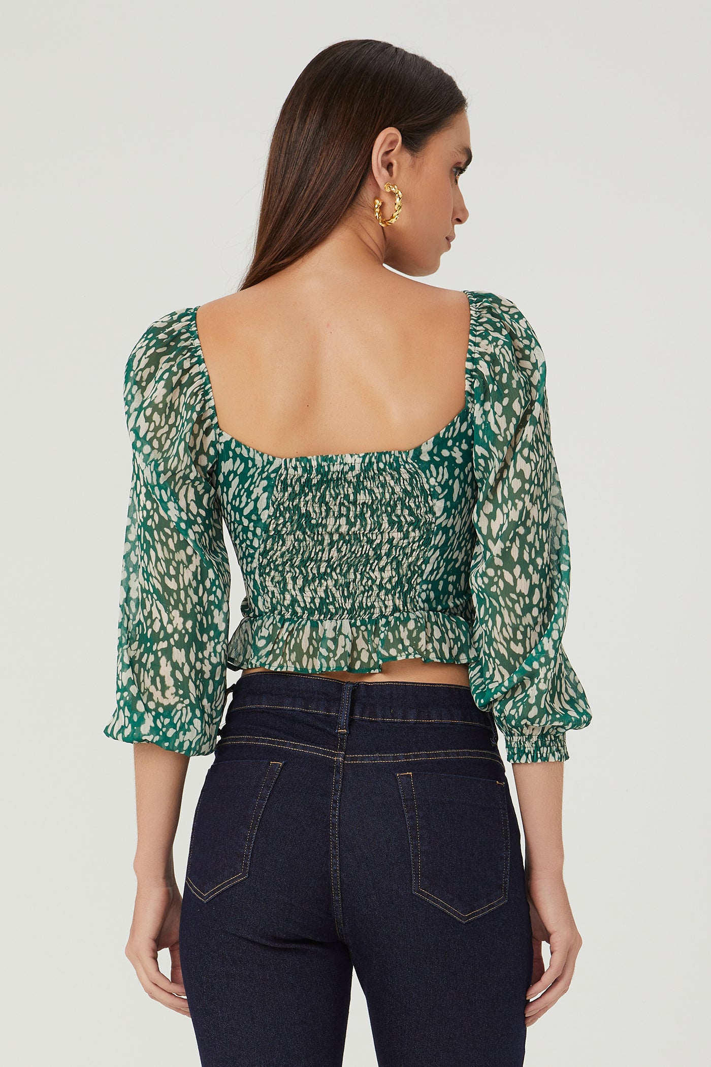 Blusa estampada frente com amarração verde Fato Básico - FATO BÁSICO
