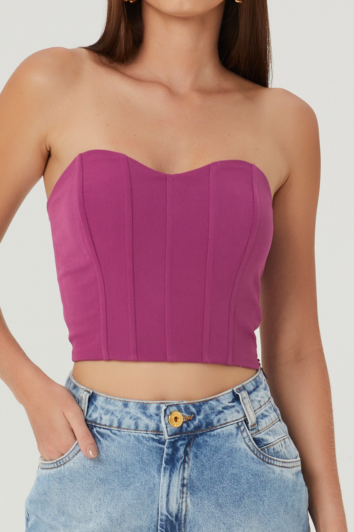 Blusa cropped estruturada sem alça roxo Fato Básico - FATO BÁSICO