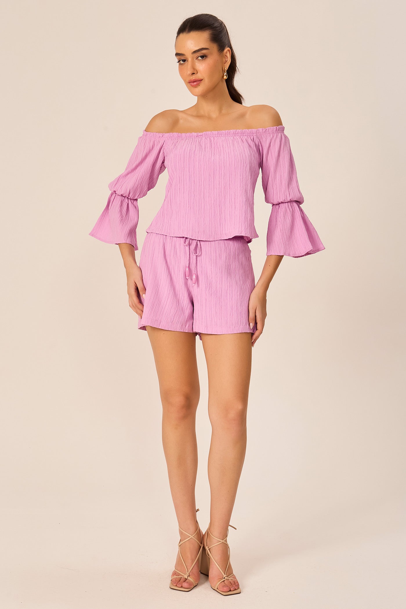 Blusa textura ombro a ombro rosa Fato Básico