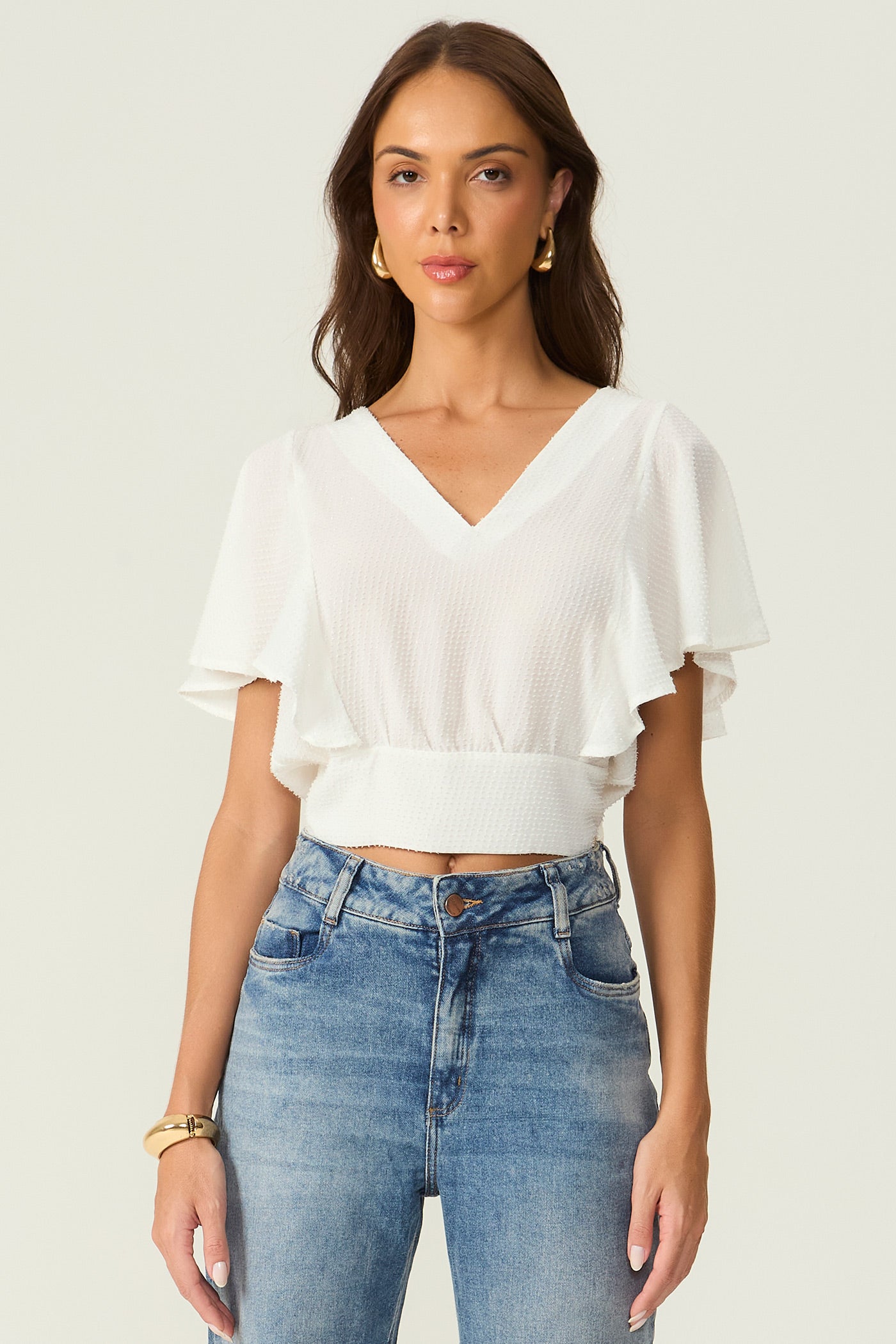 Blusa shine manga evasê Fato Básico