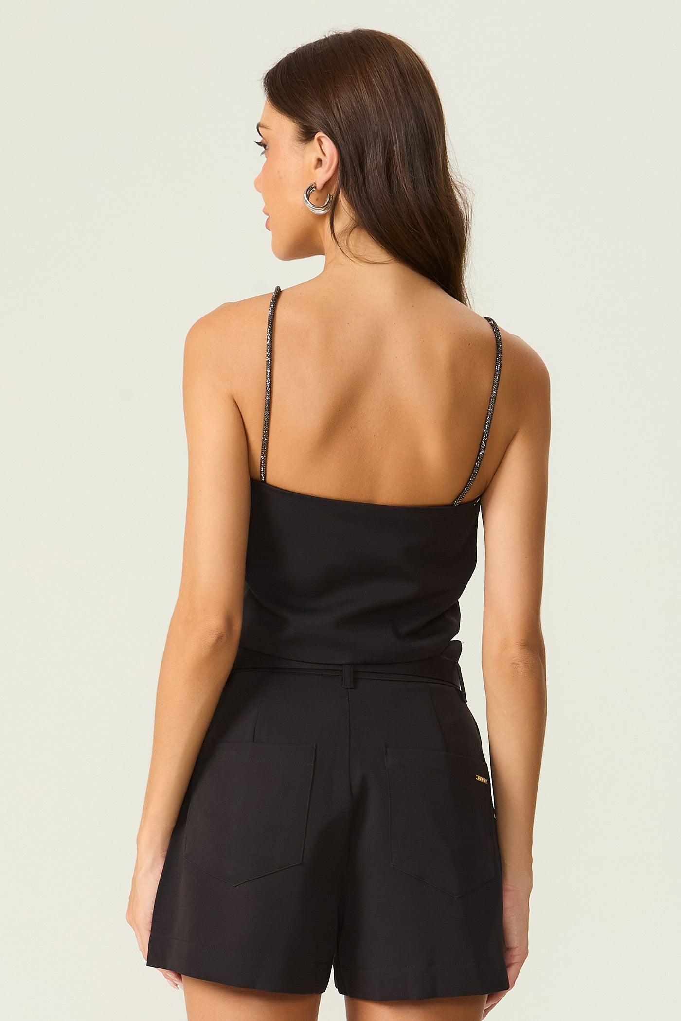 Top cropped alça cristal preto Fato Básico