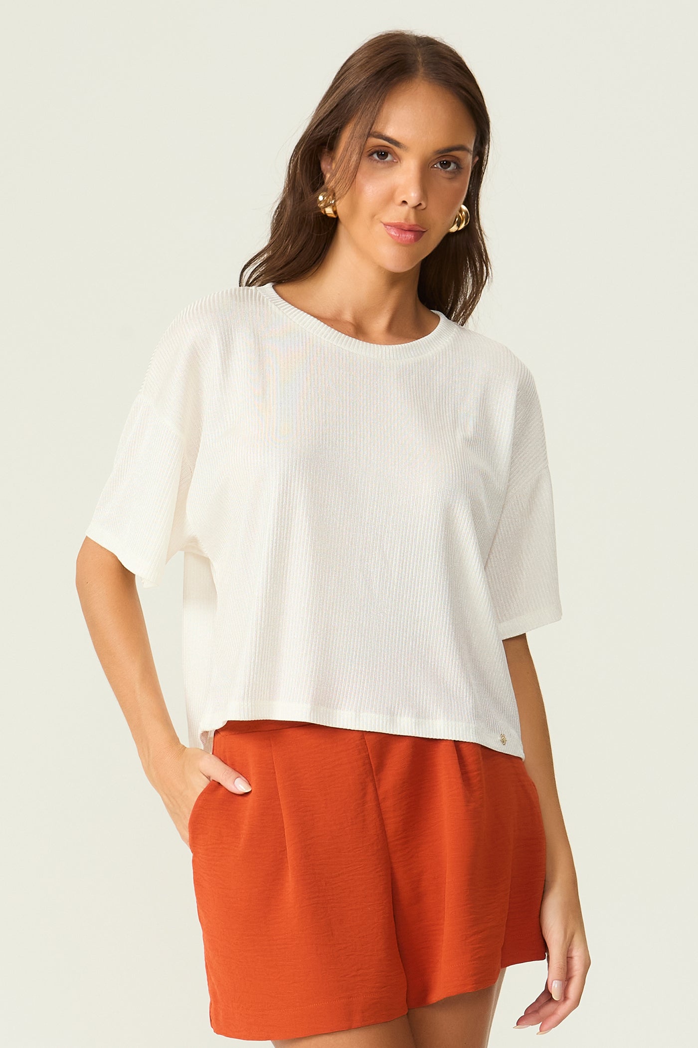 Blusa cropped rib foil off white Fato Básico