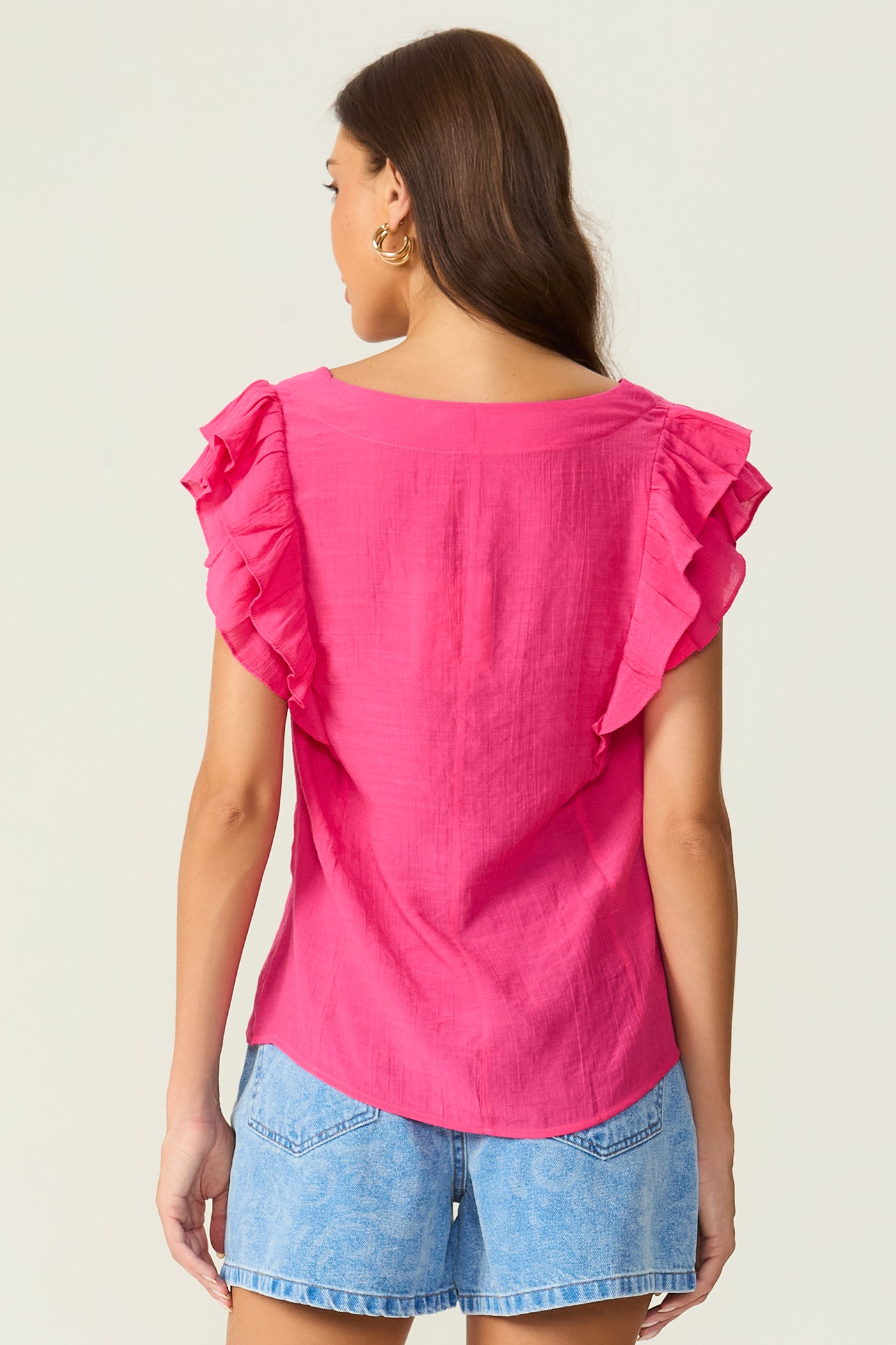 Blusa mangas babado rosa Fato Básico