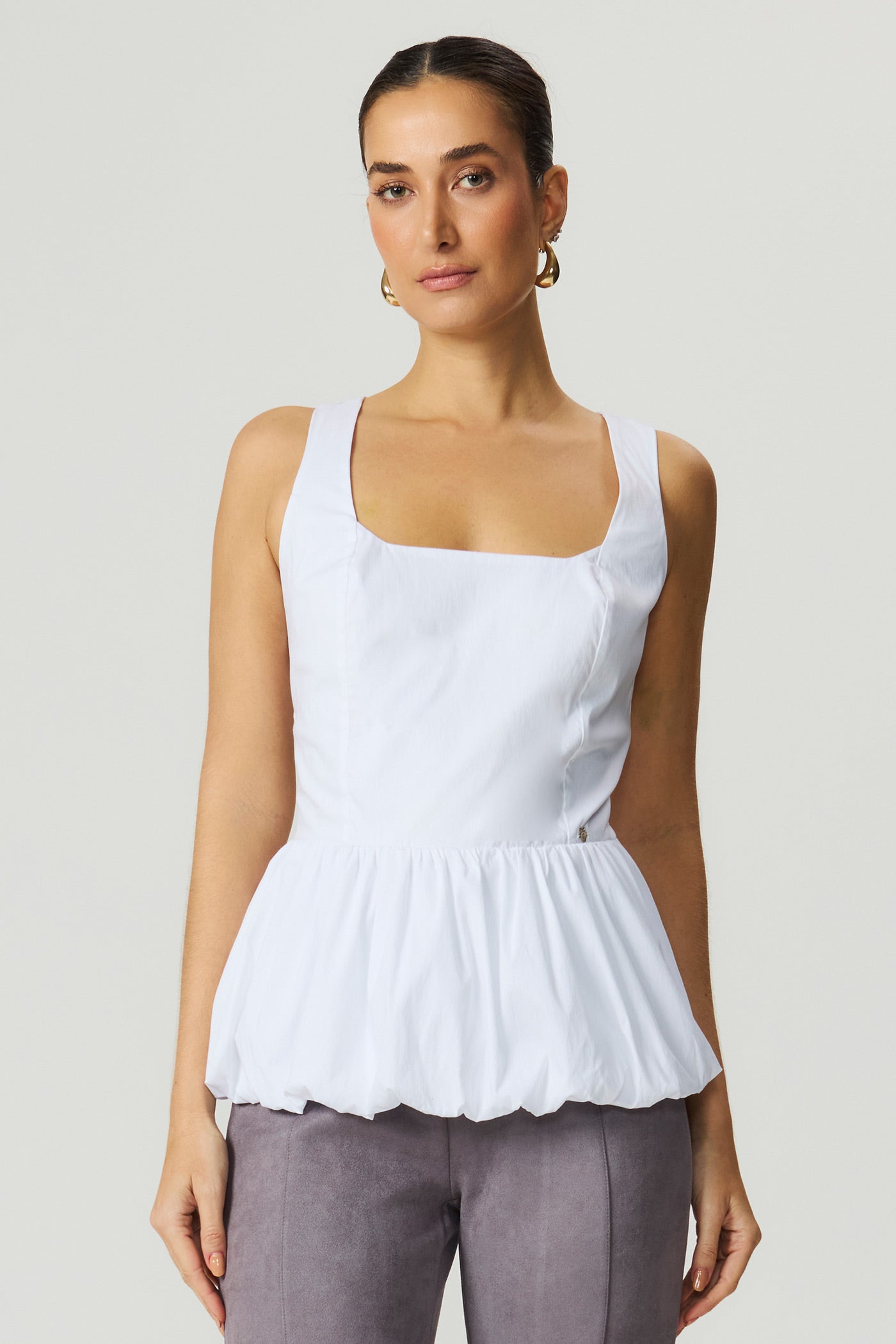 Blusa decote quadrado balonê branca Fato Básico