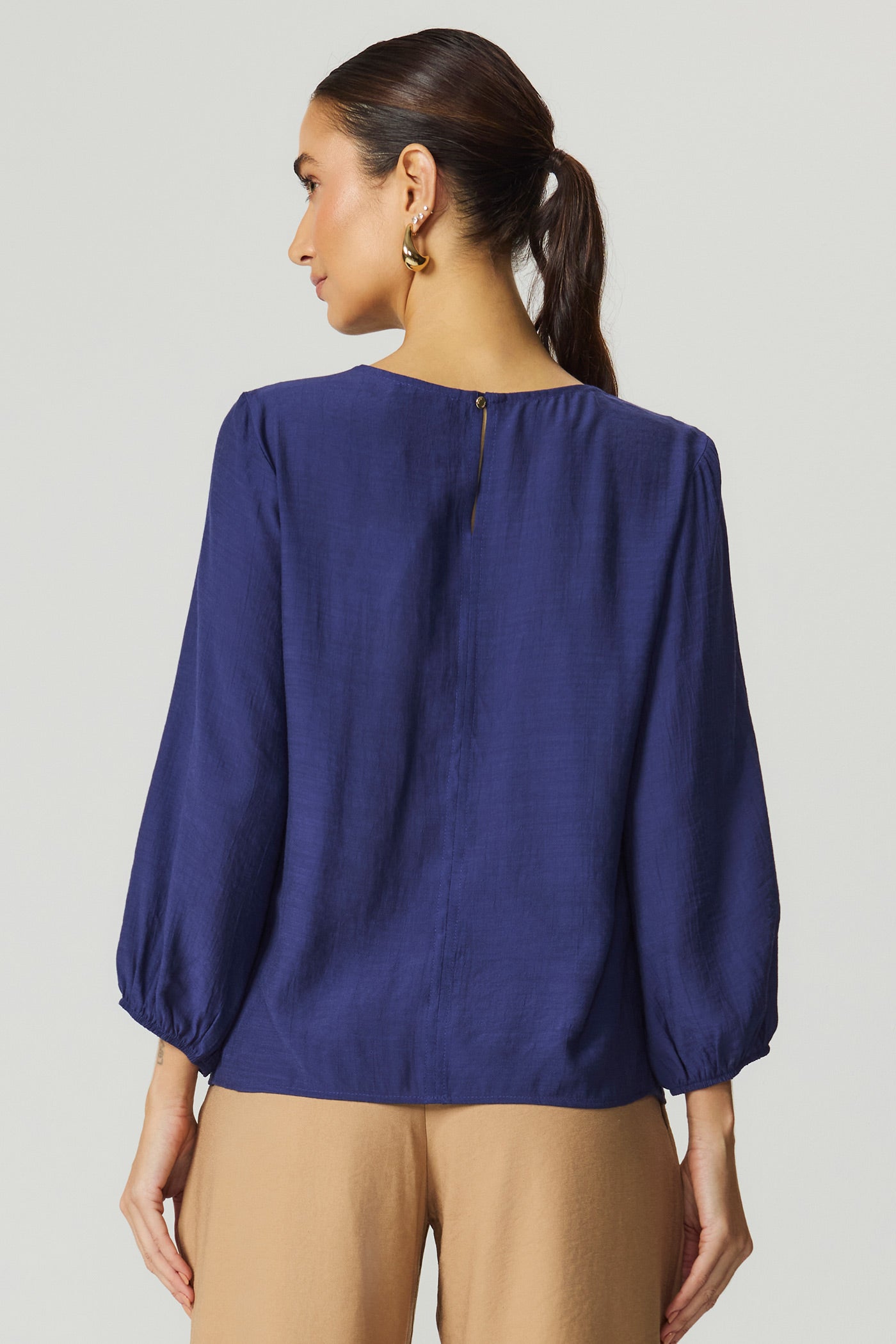 Blusa 7/8 manga bufante marinho Fato Básico