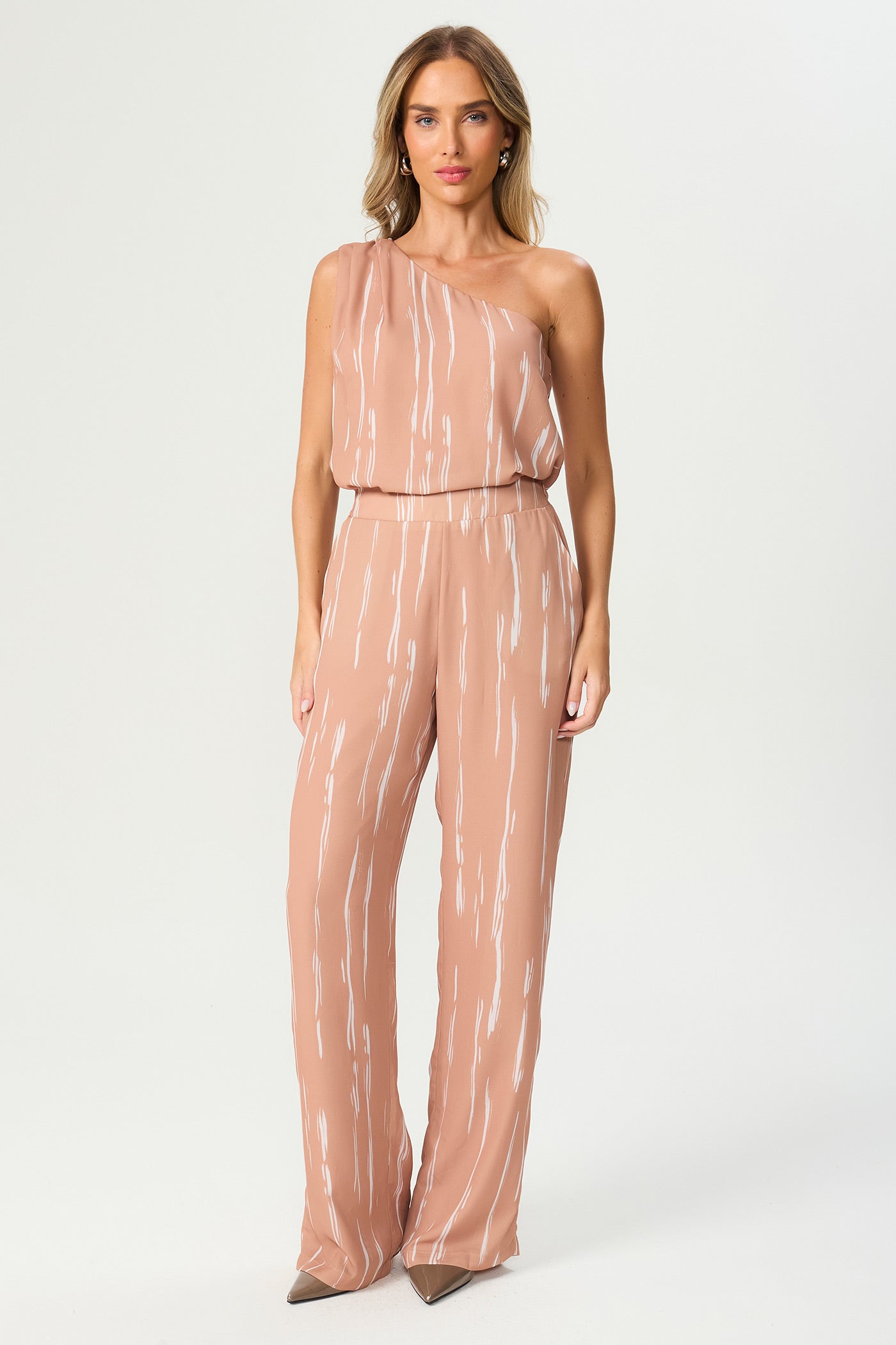 Blusa estampada assimétrica bege Fato Básico