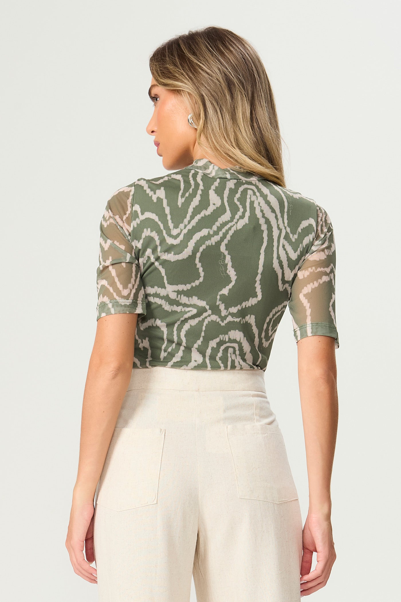 Blusa de tule estampado verde Fato Básico