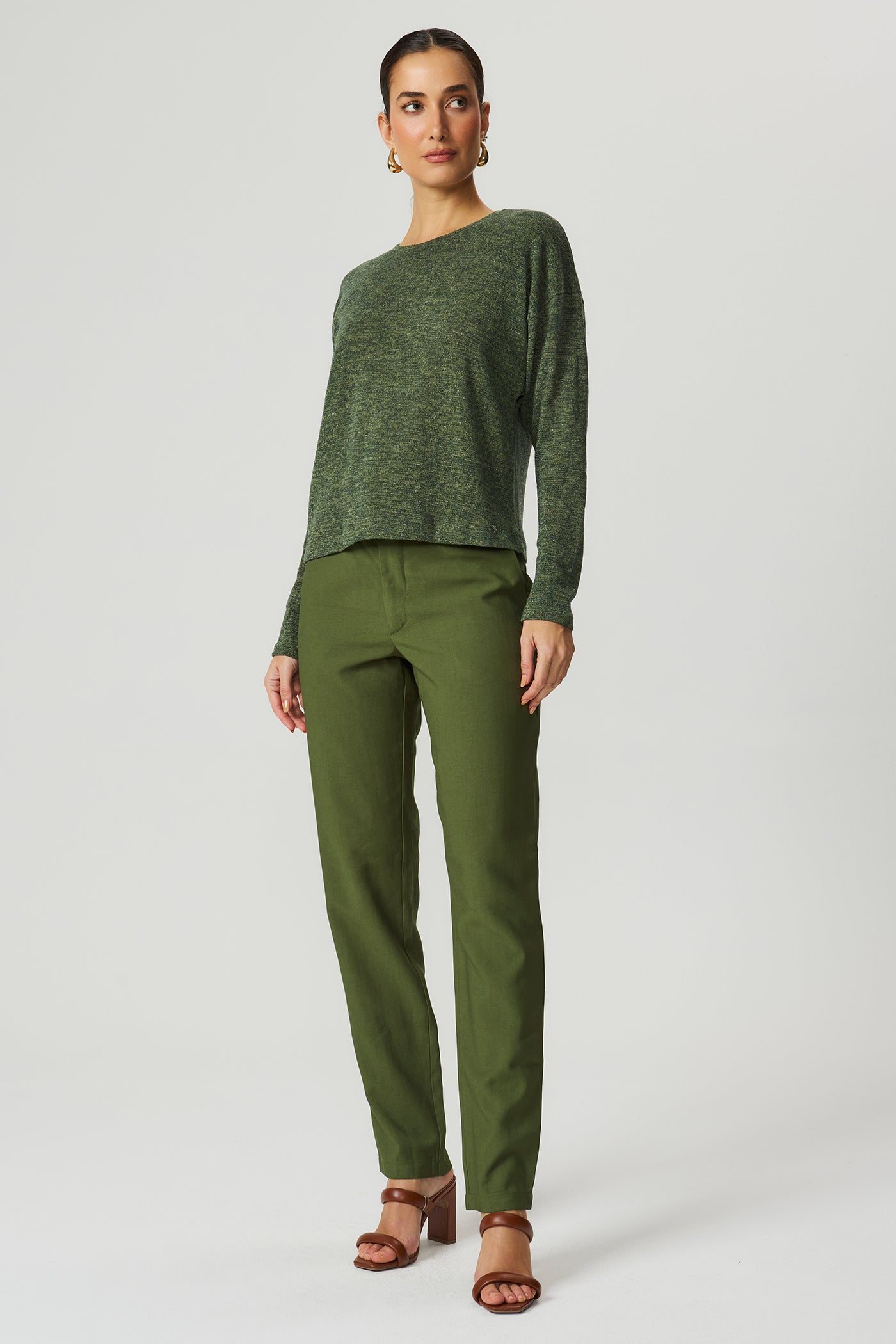 Blusa manga longa trico lurex verde oliva Fato Básico