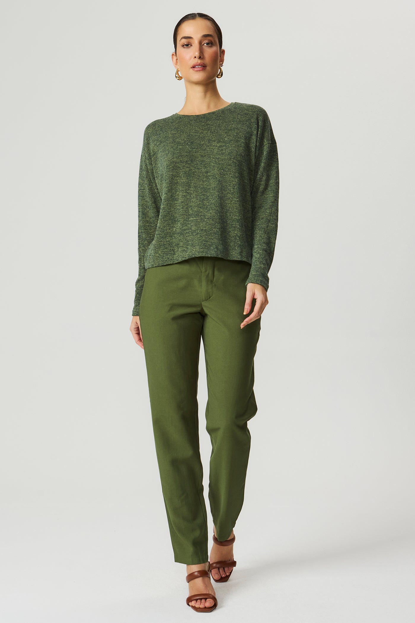 Blusa manga longa trico lurex verde oliva Fato Básico