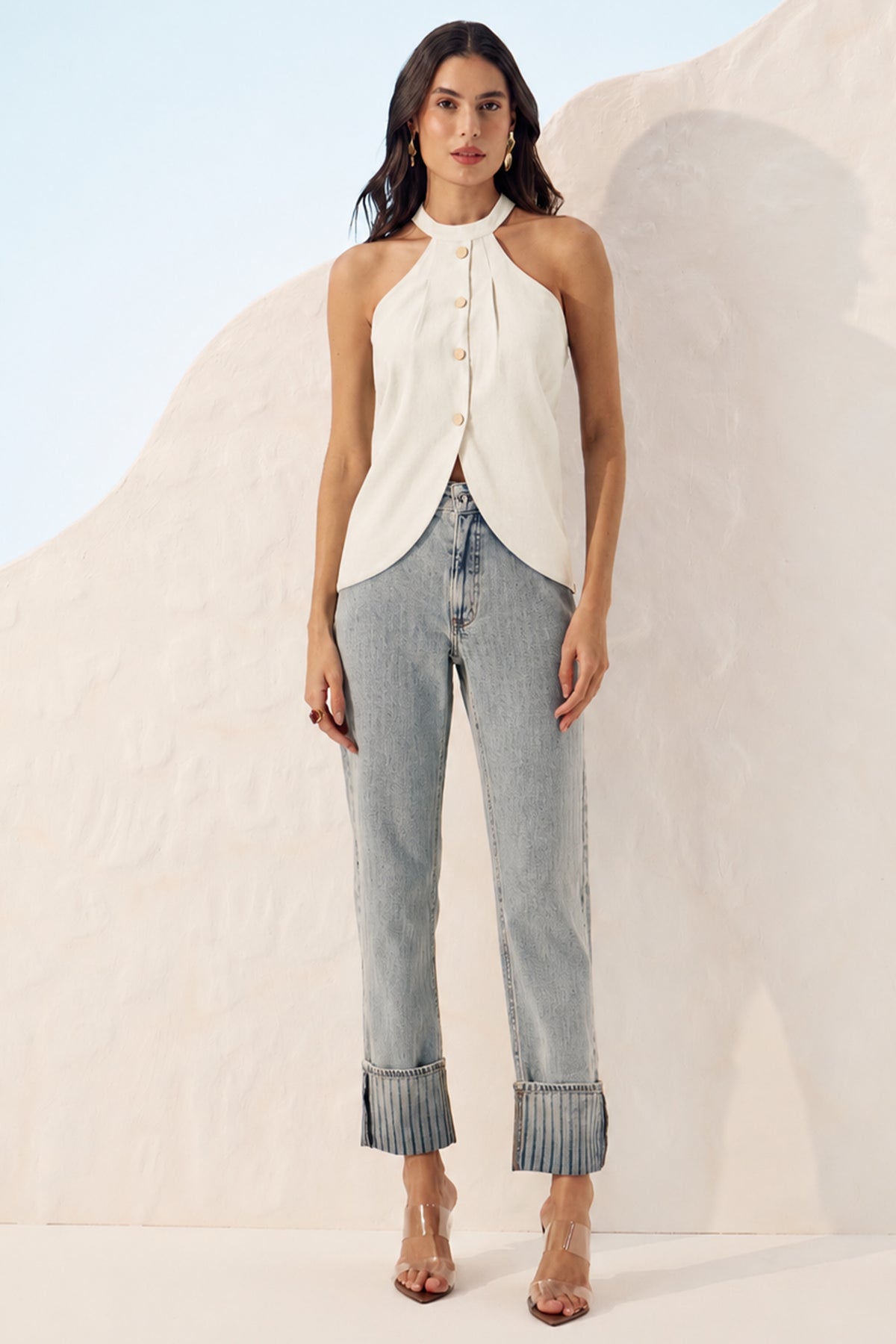 Blusa linho botões off white Fato Básico
