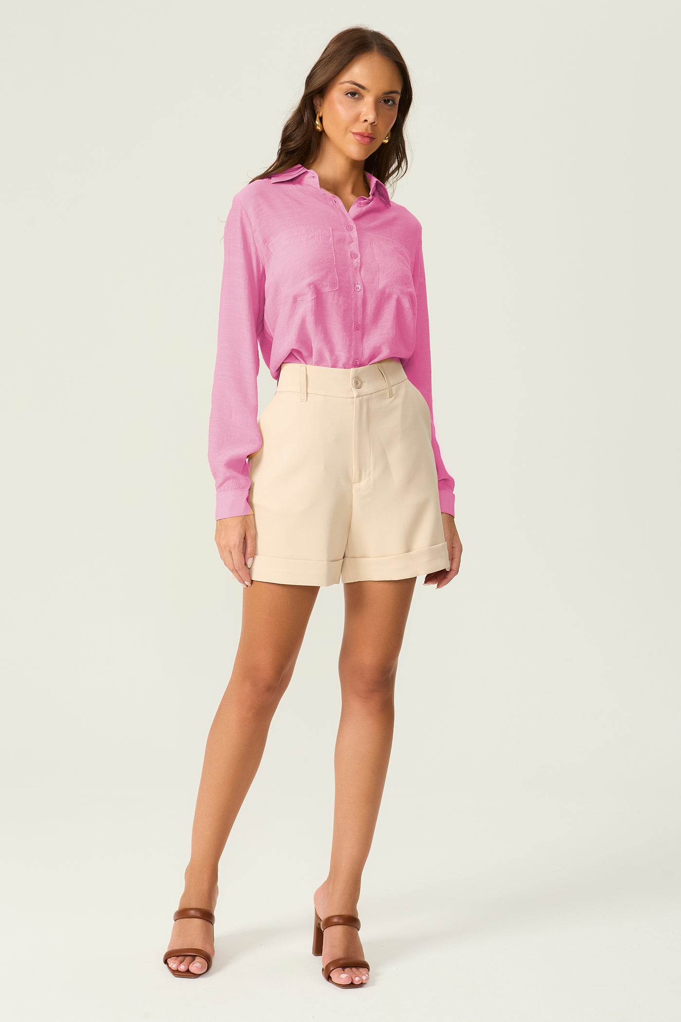 Camisa manga longa rosa Fato Básico