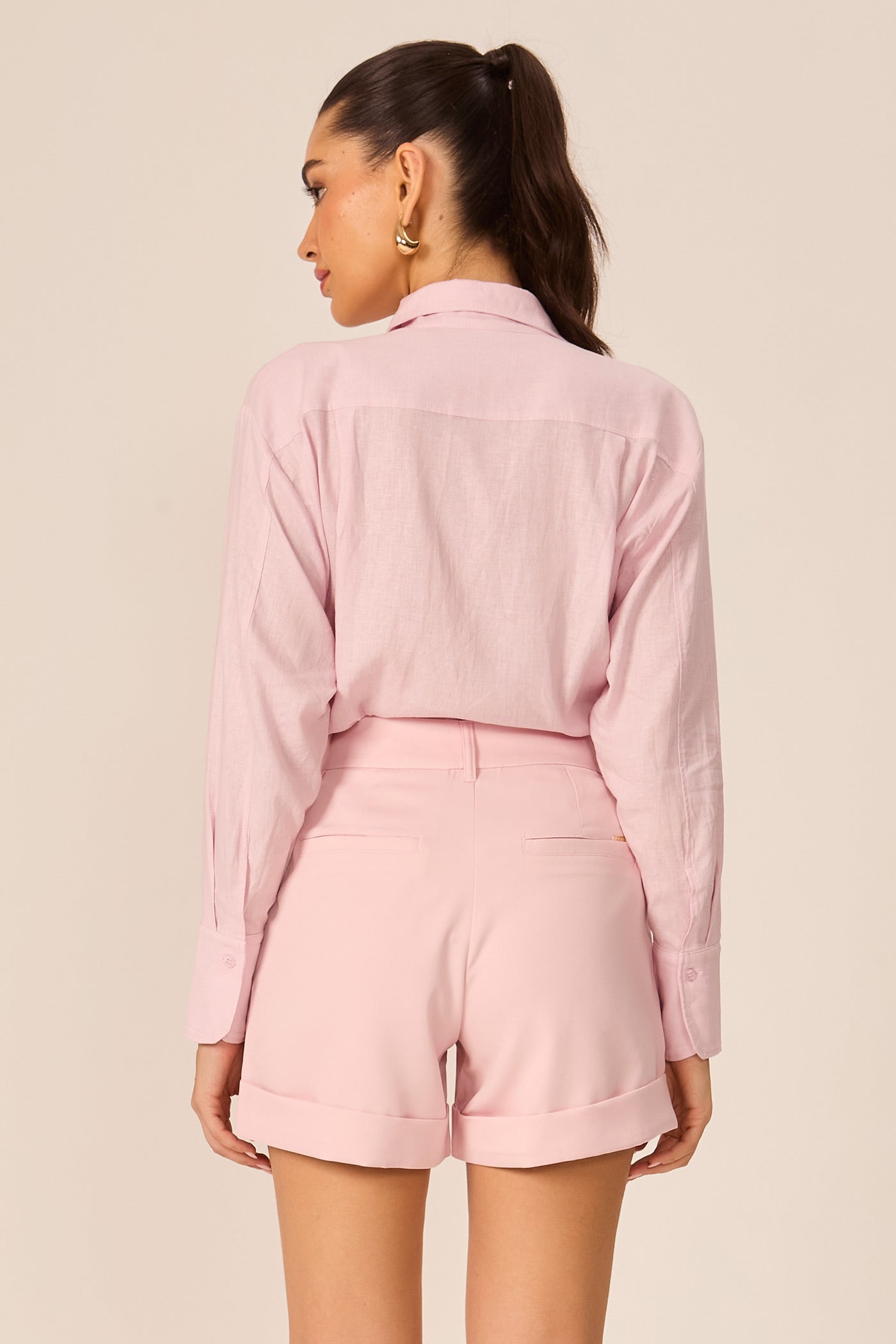 Camisa maxi de linho rosa Fato Básico