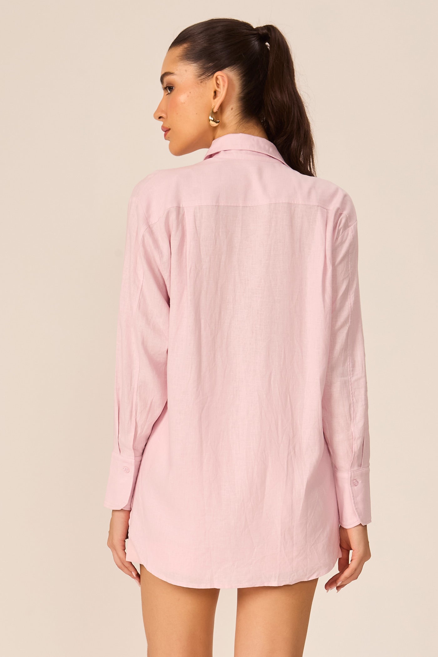 Camisa maxi de linho rosa Fato Básico