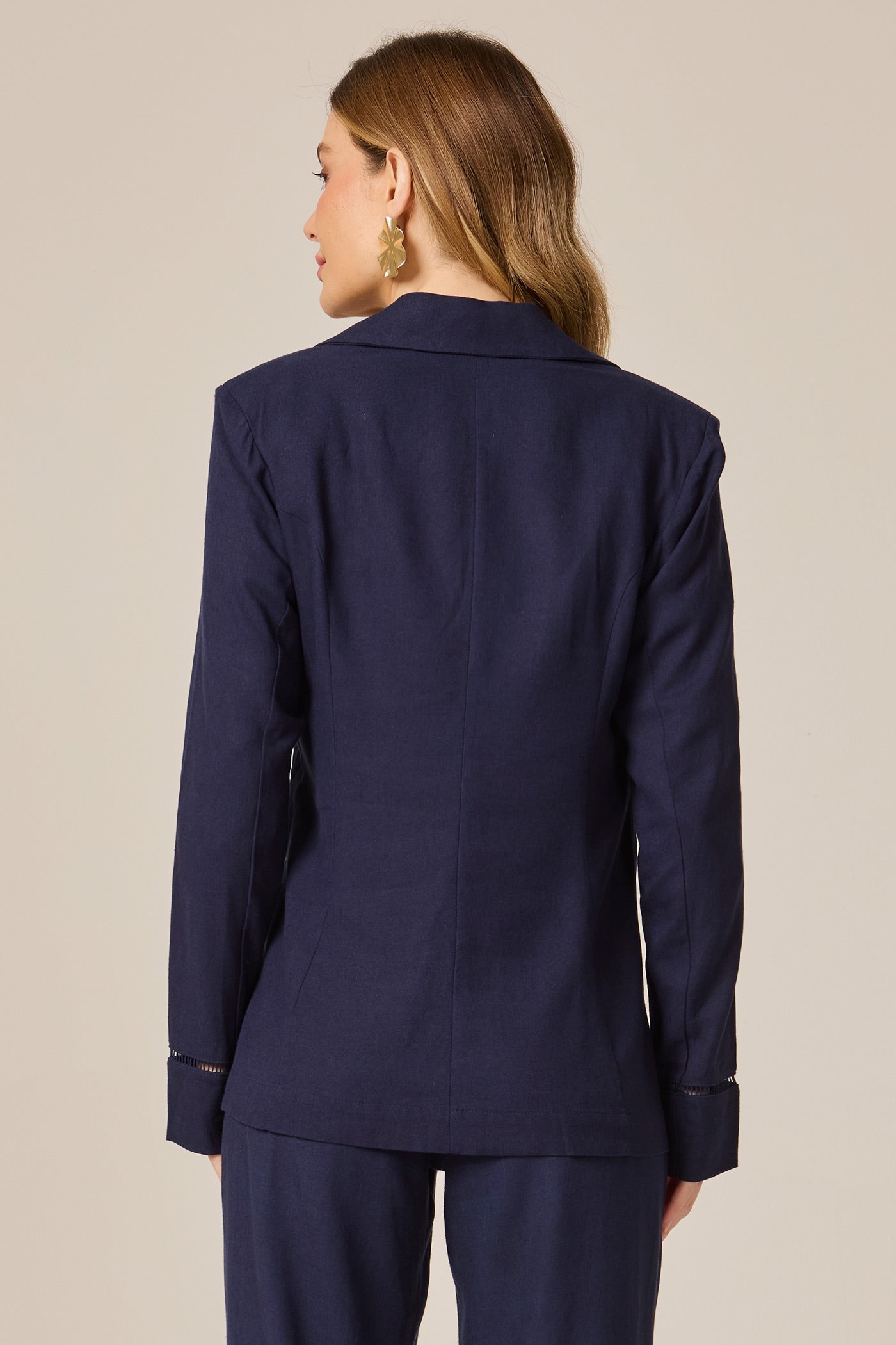 Blazer linho com entremeio marinho Fato Básico - FATO BÁSICO