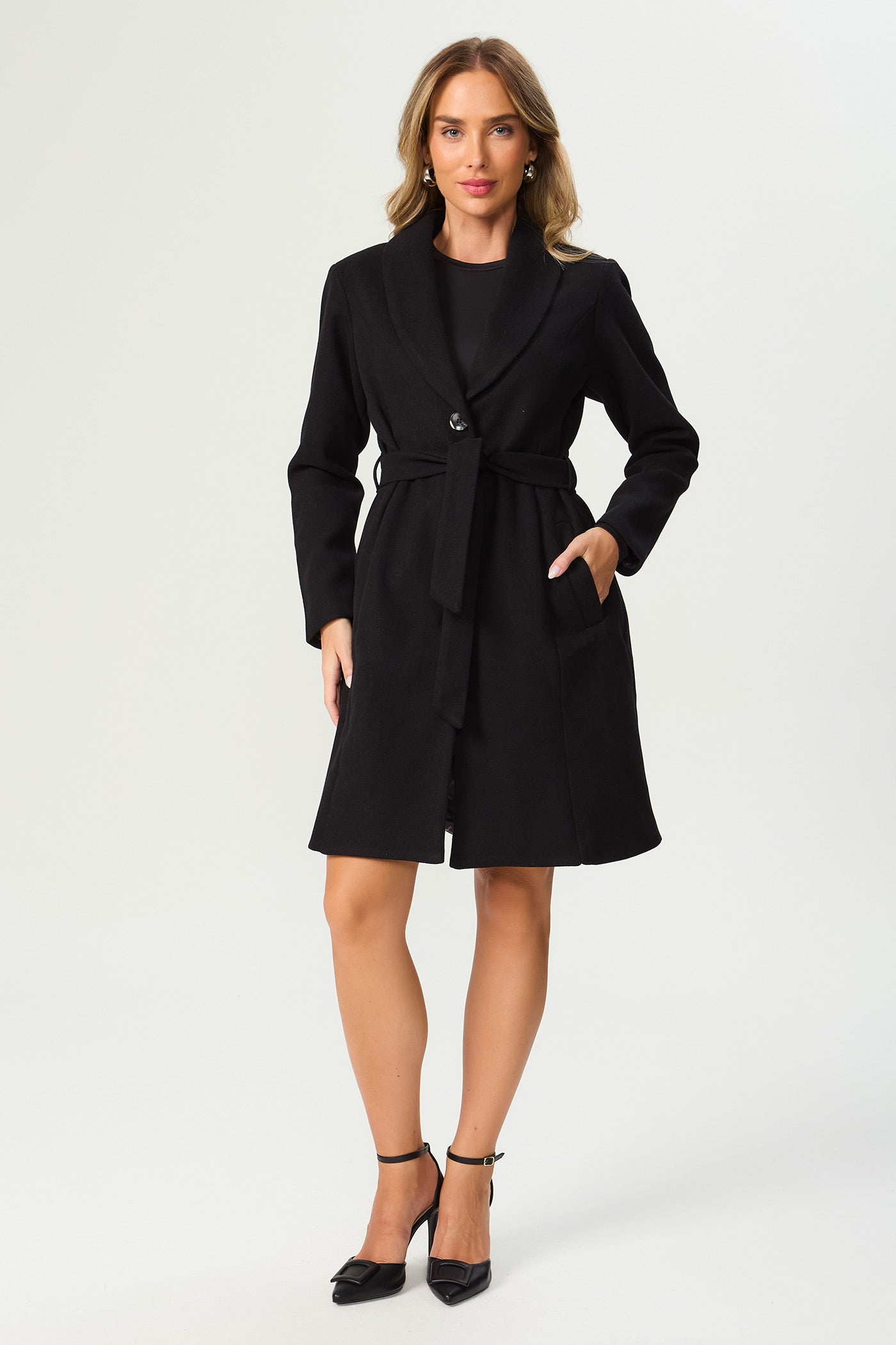 Casaco lã batida alongado preto Fato Básico