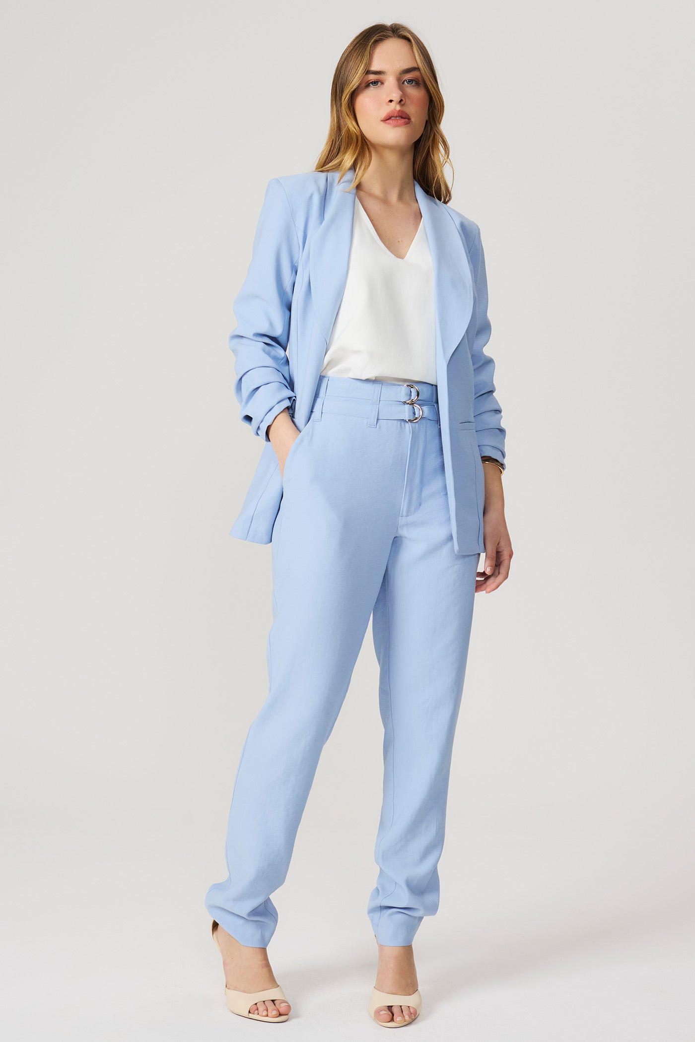 Blazer manga franzida azul Fato Básico