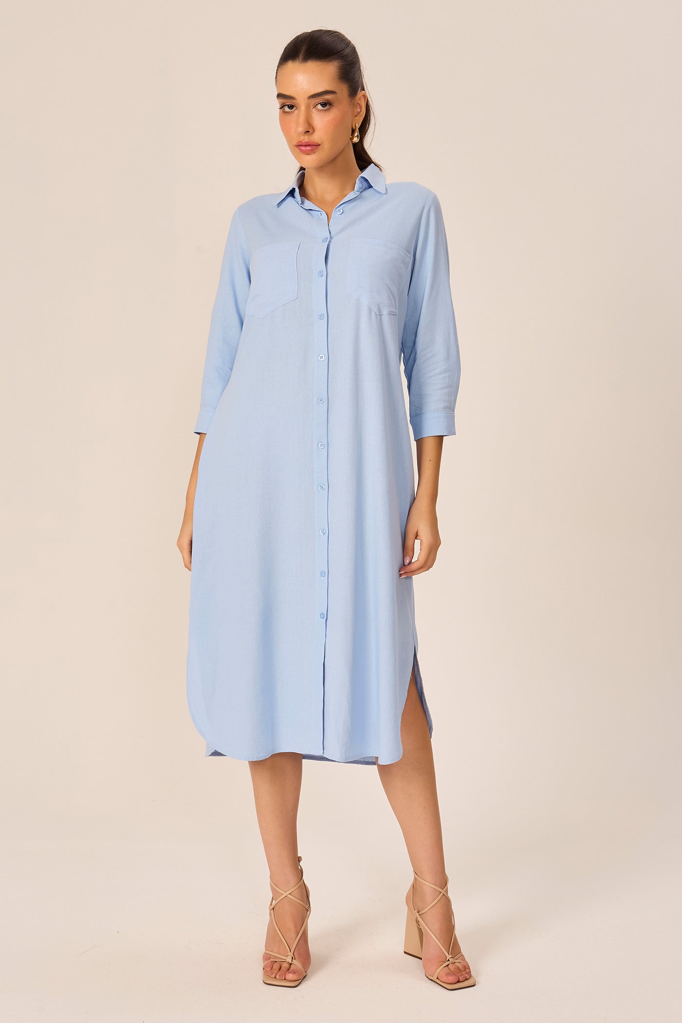 Vestido chemise linho azul céu Fato Básico