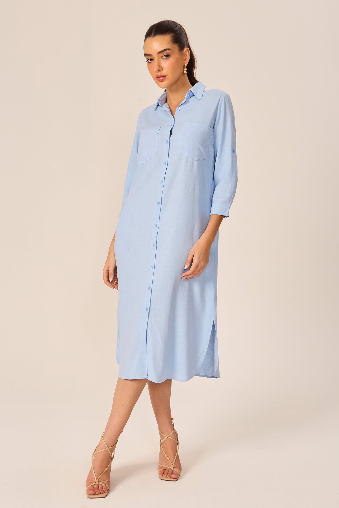 Vestido chemise linho azul céu Fato Básico