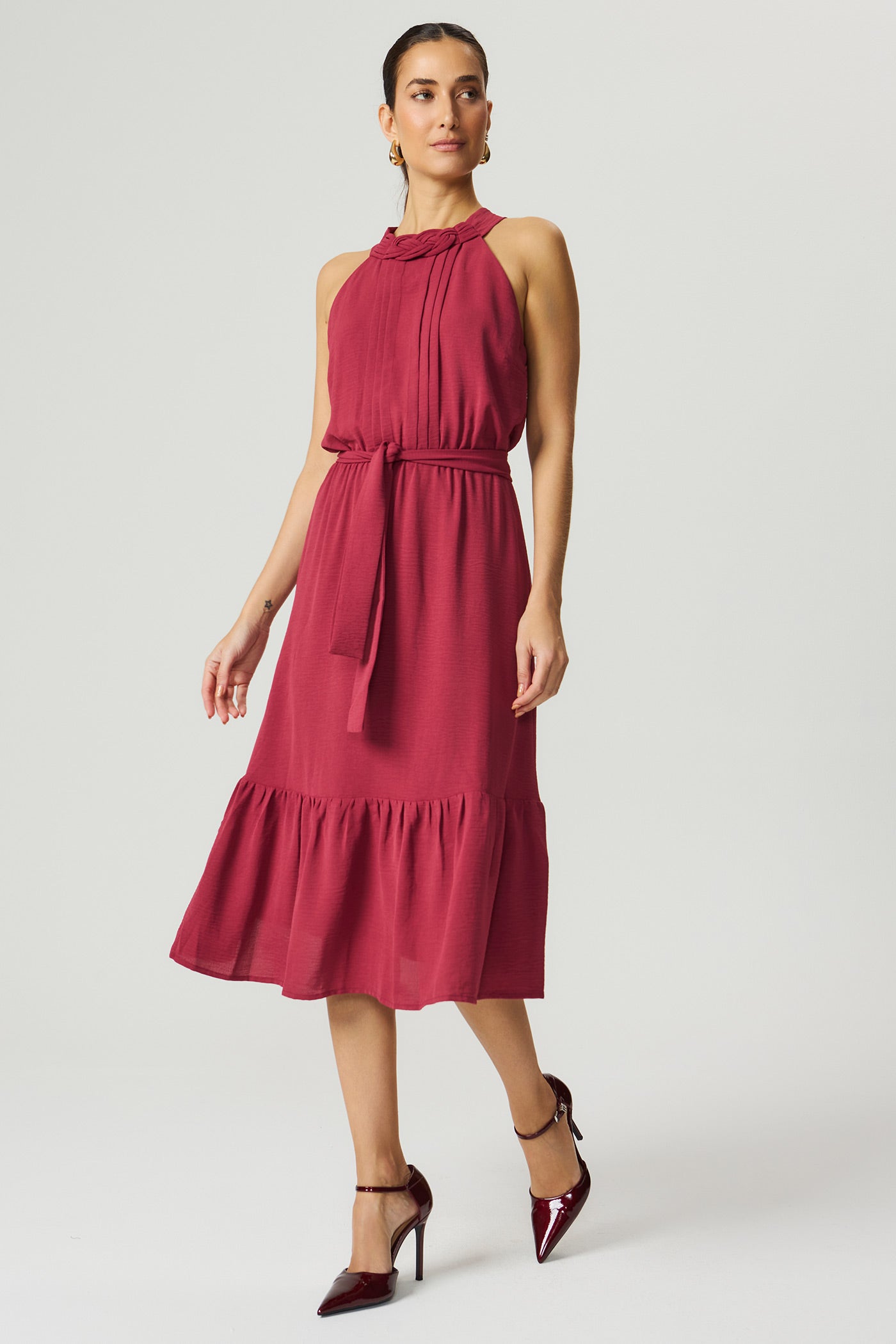Vestido midi macramê merlot Fato Básico