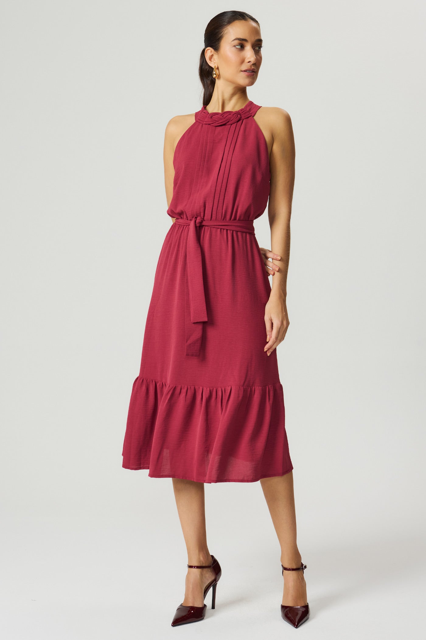 Vestido midi macramê merlot Fato Básico