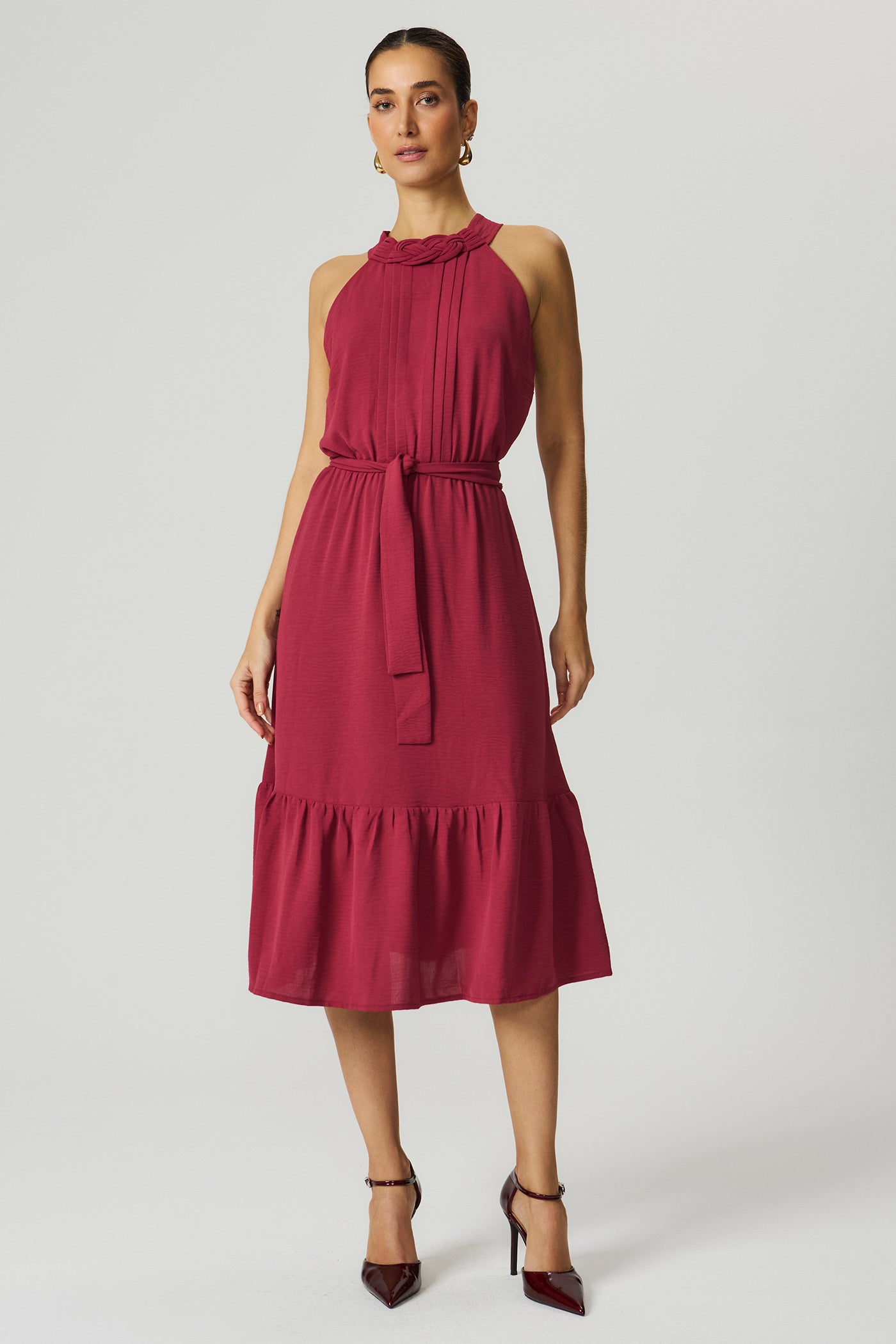 Vestido midi macramê merlot Fato Básico