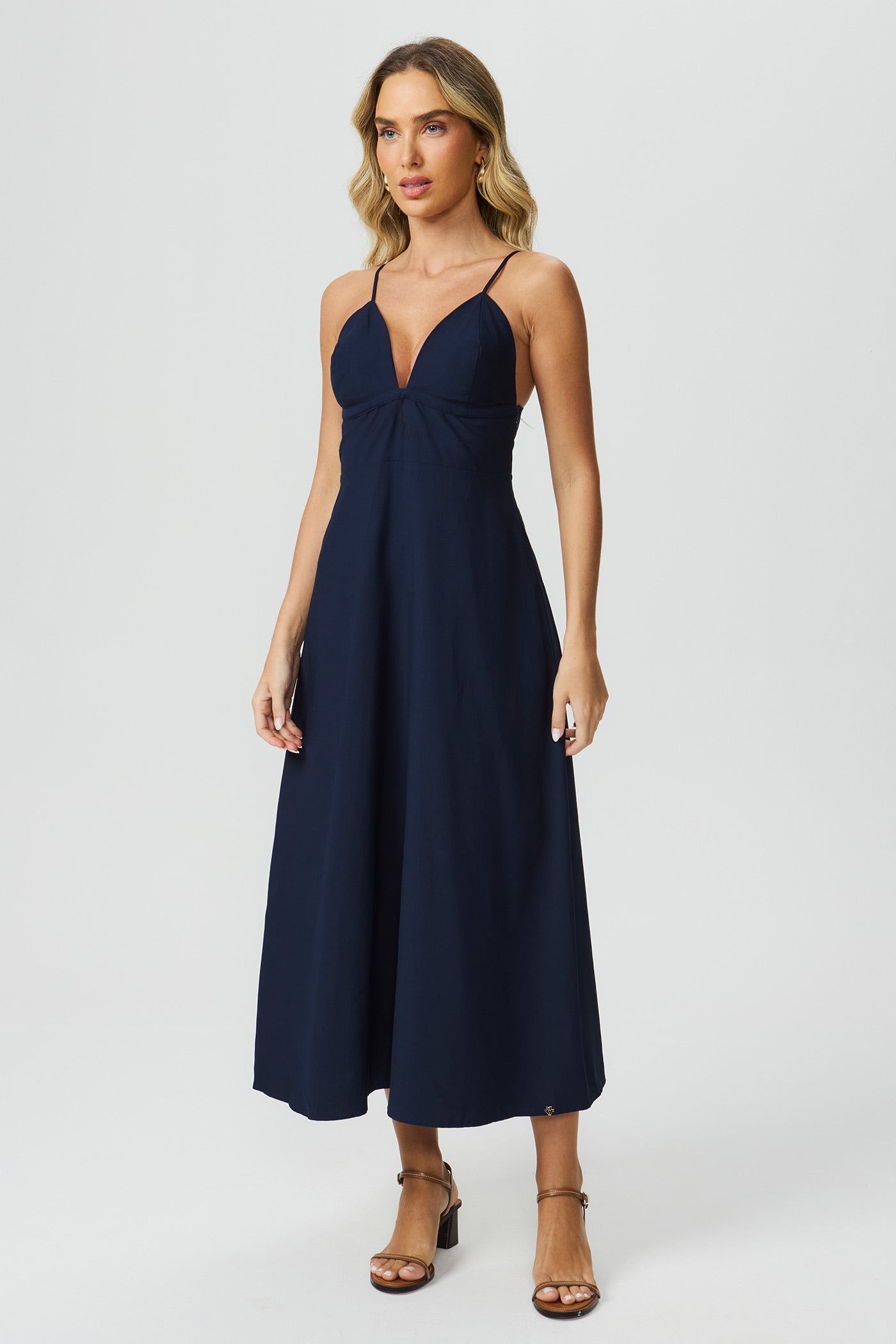 Vestido evase alça marinho Fato Básico