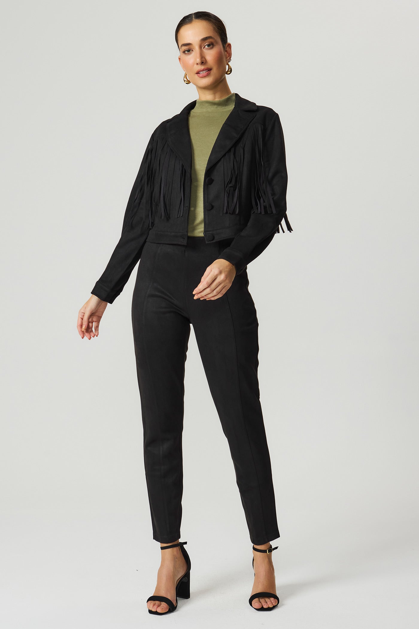 Calça suede justa preta Fato Básico
