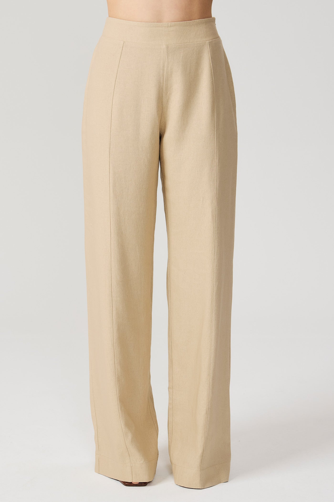 Calça pantalona linho bege Fato Básico