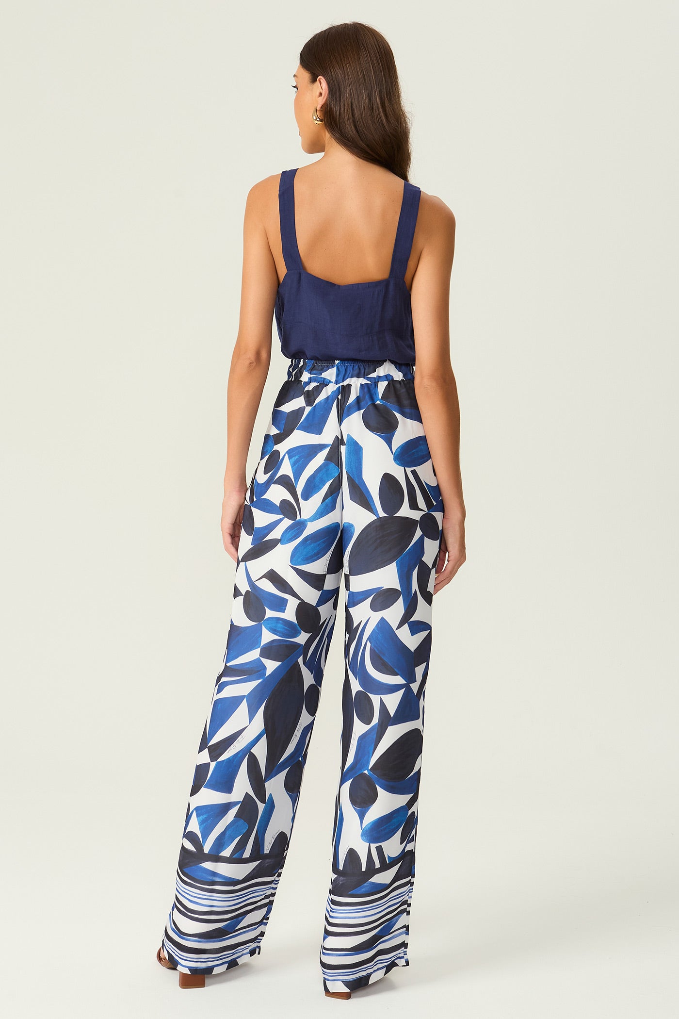 Calça pantalona estampada azul Fato Básico