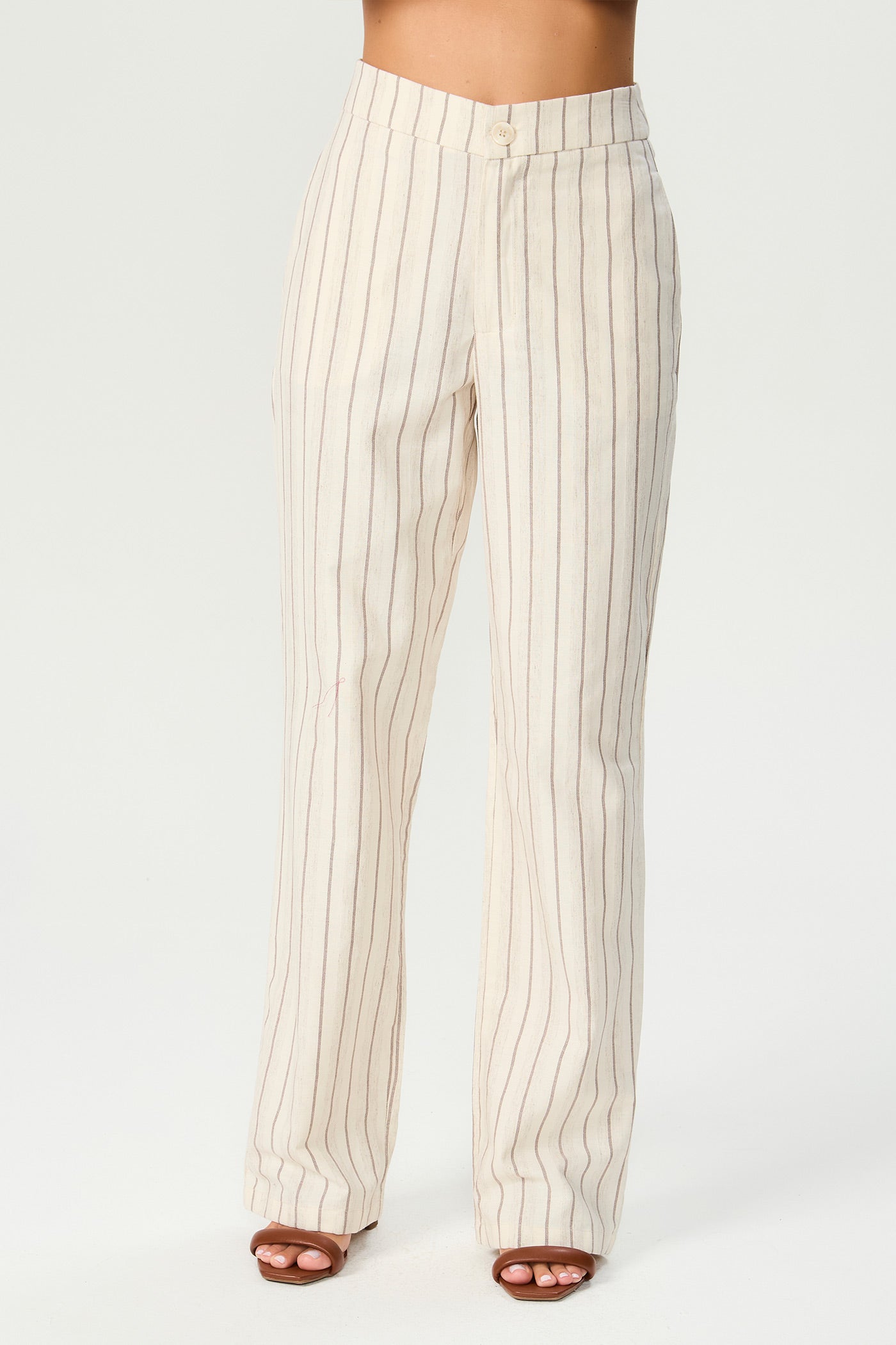 Calça wide leg listrada marrom Fato Básico