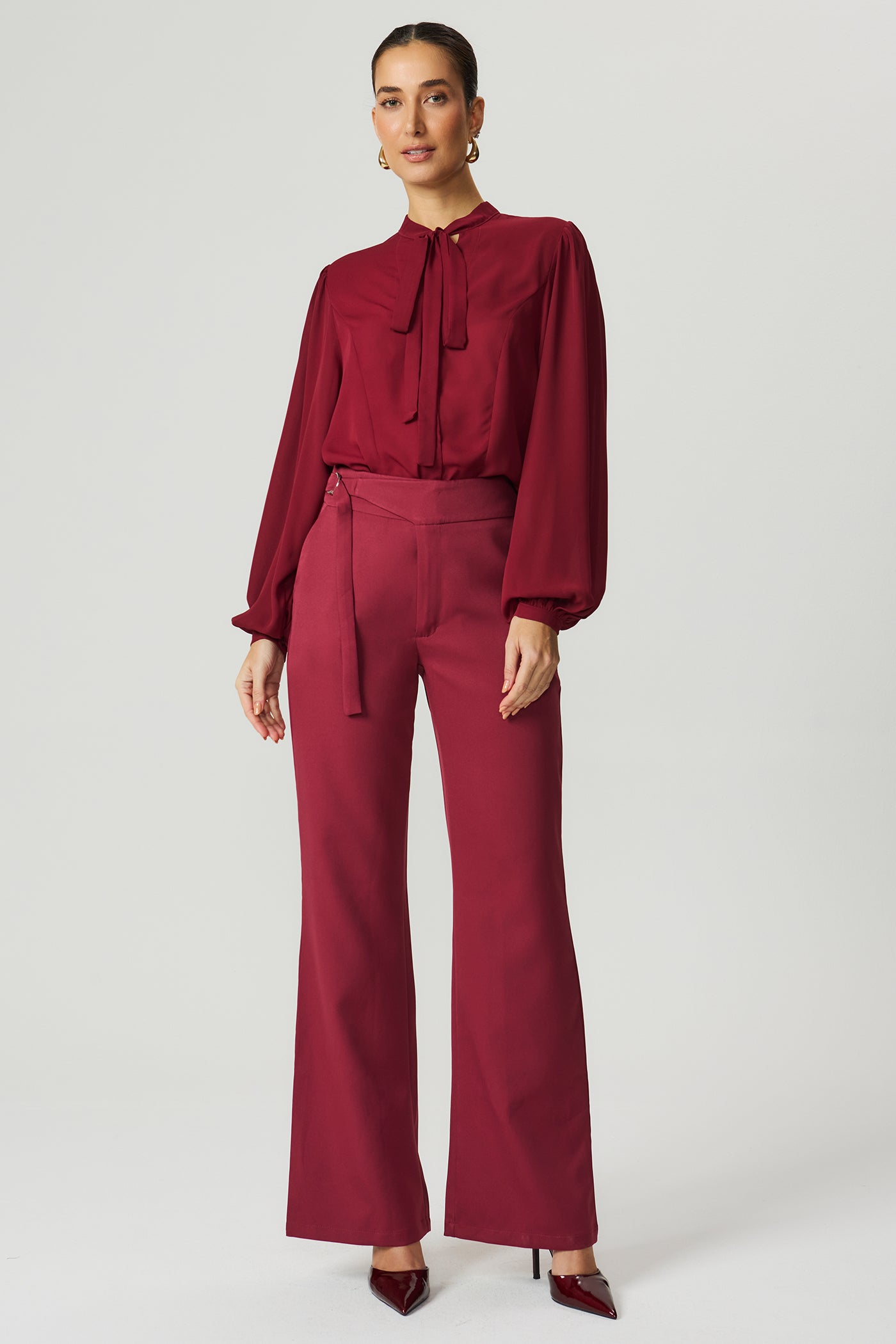 Calça alfaiataria cós transpassado merlot Fato Básico