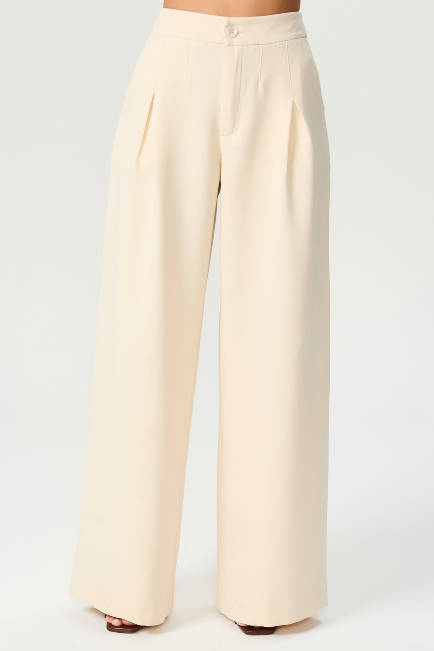 Calça wide leg alfaiataria bege Fato Básico
