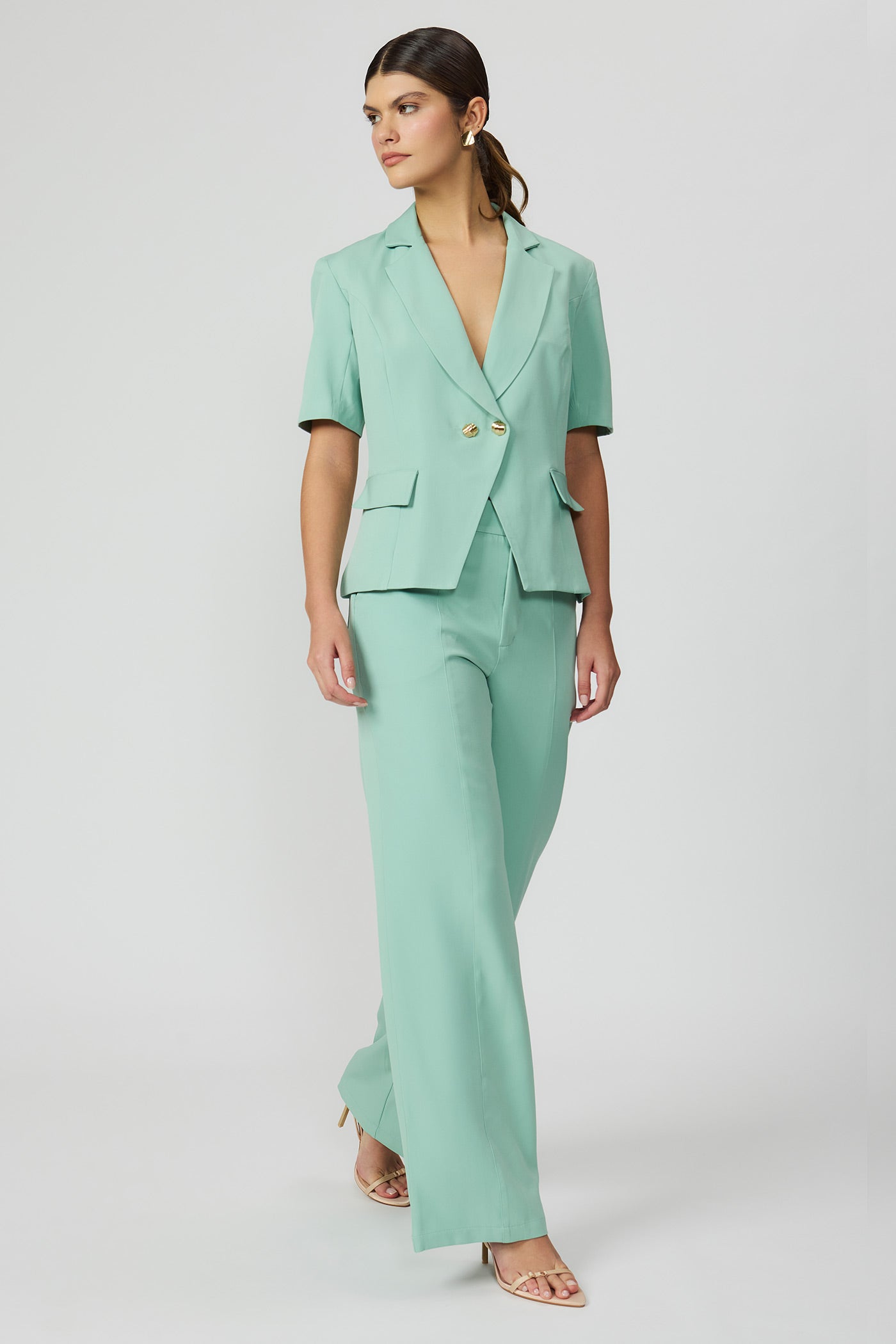 Calça alfaiataria wide verde feminina Fato Básico