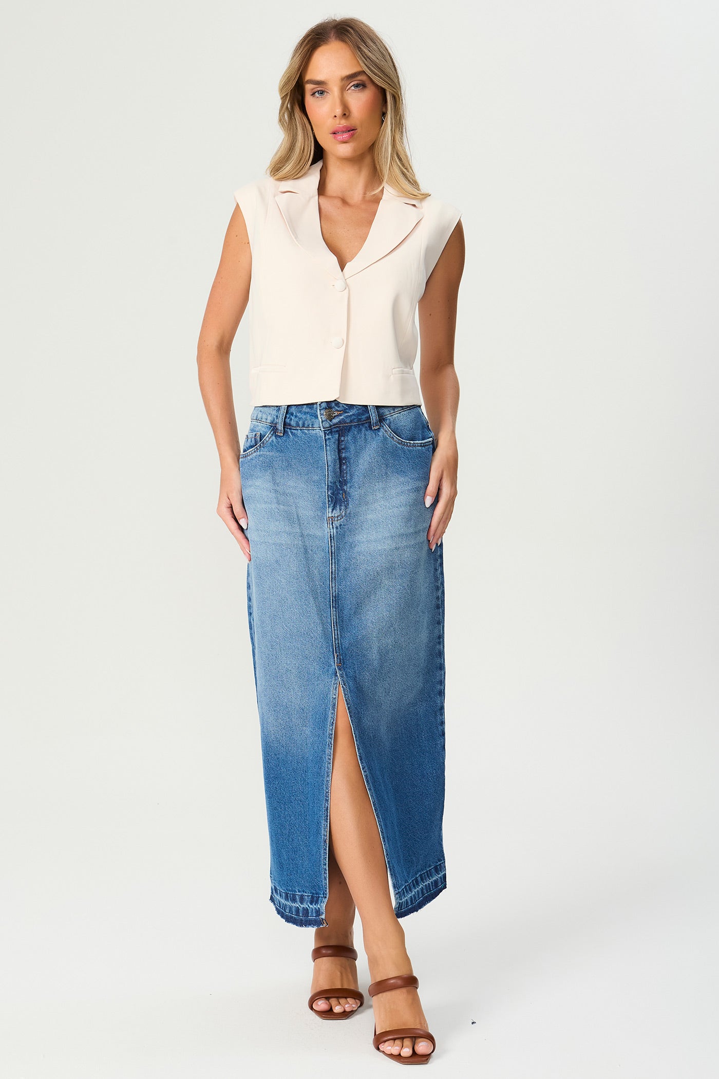 Saia jeans coluna Fato Básico