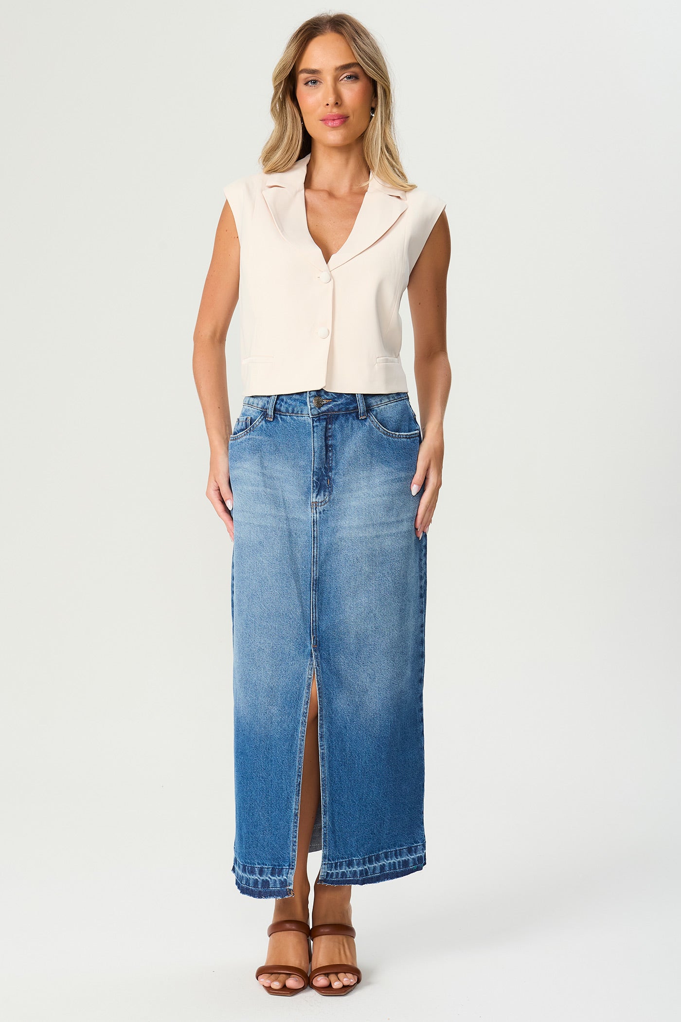 Saia jeans coluna Fato Básico
