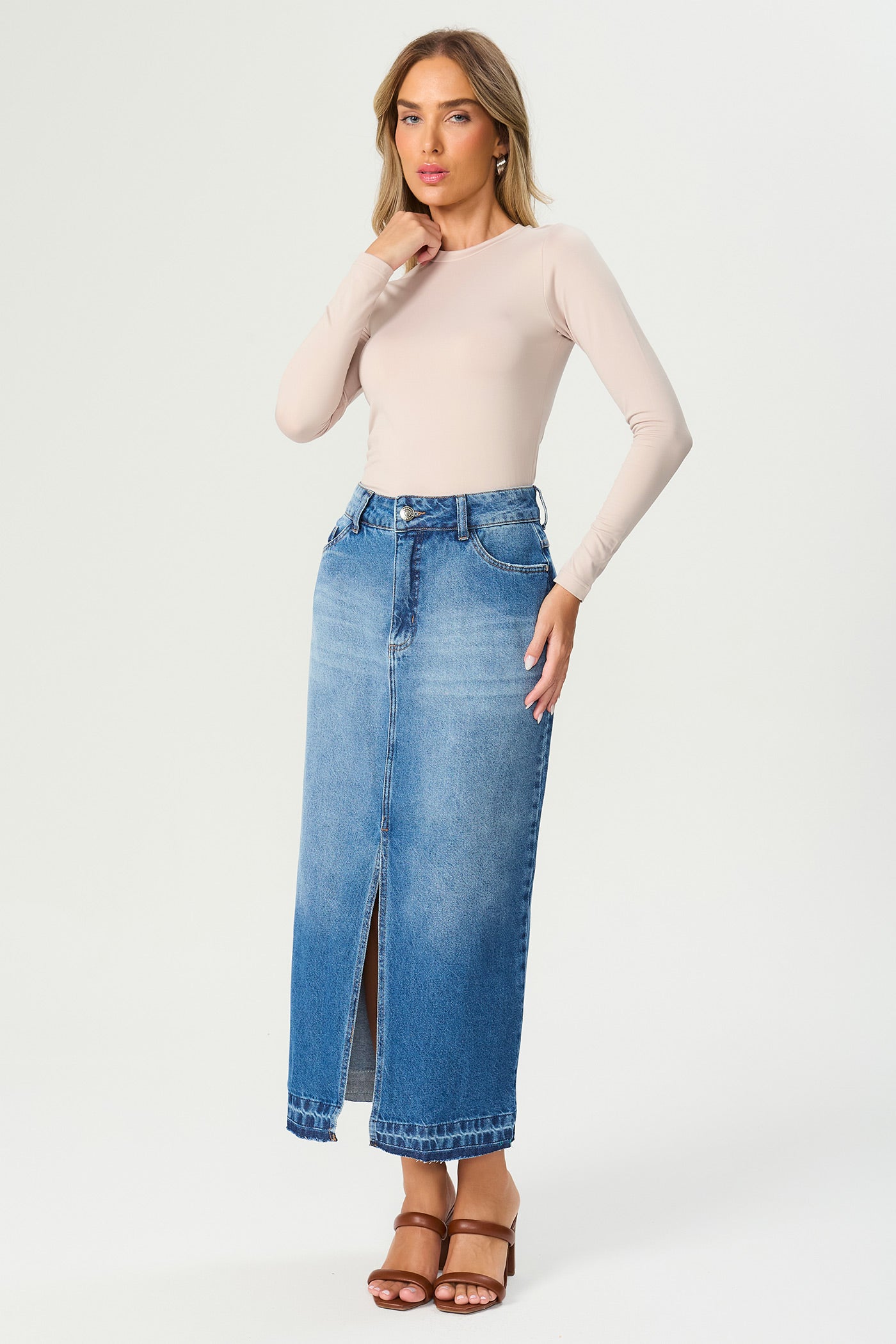 Saia jeans coluna Fato Básico