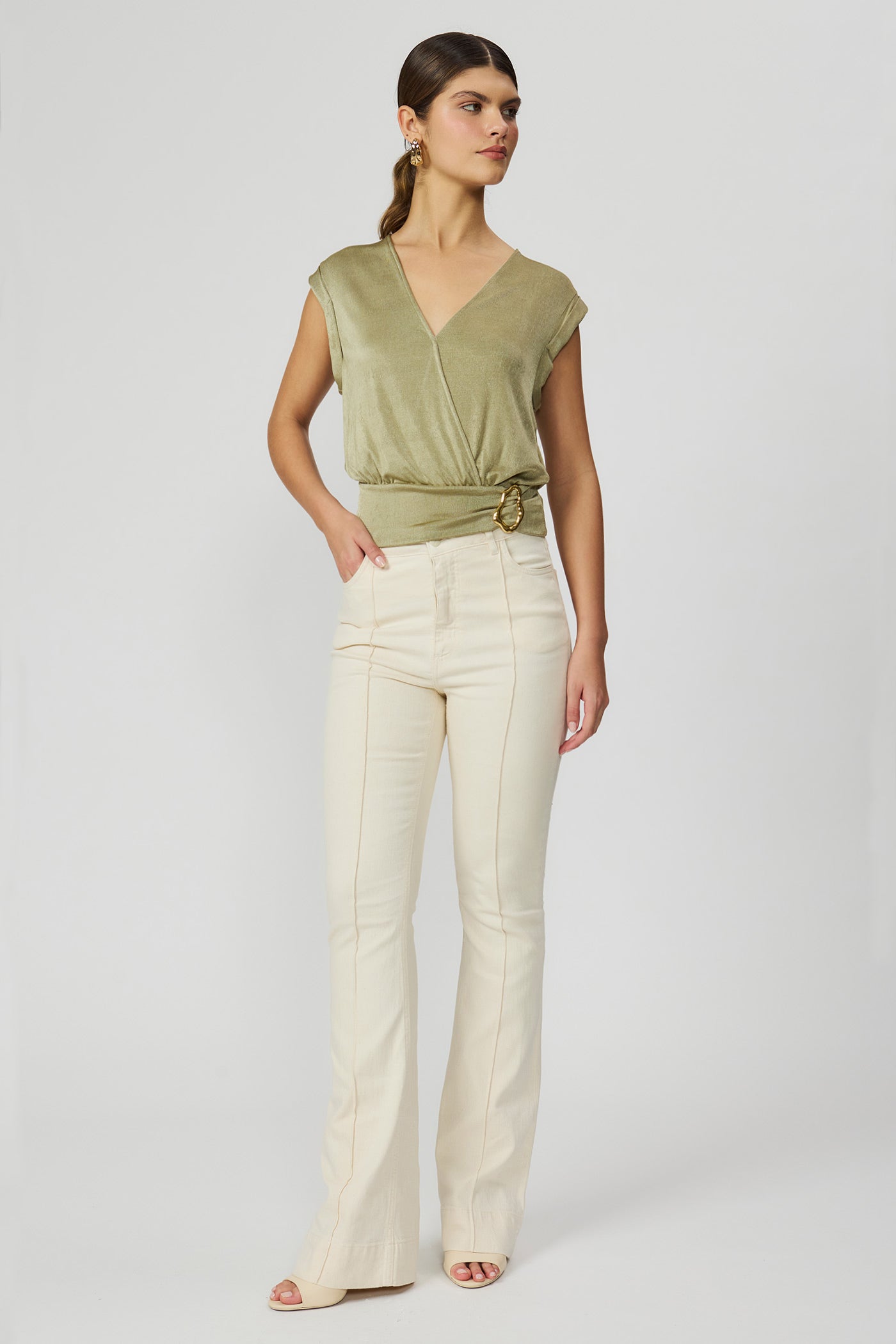 Blusa transpassada verde feminina Fato Básico