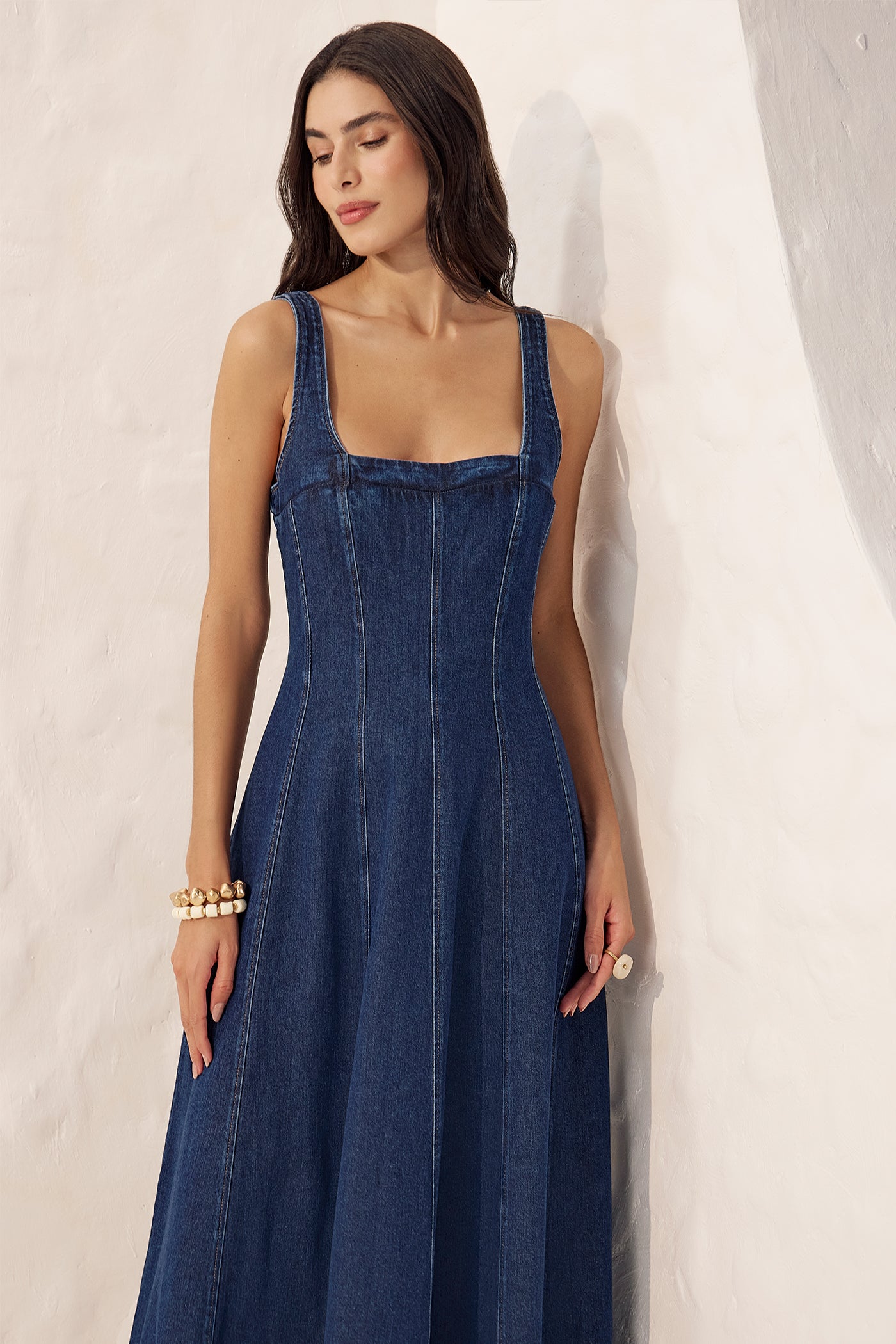 Vestido midi jeans Fato Básico