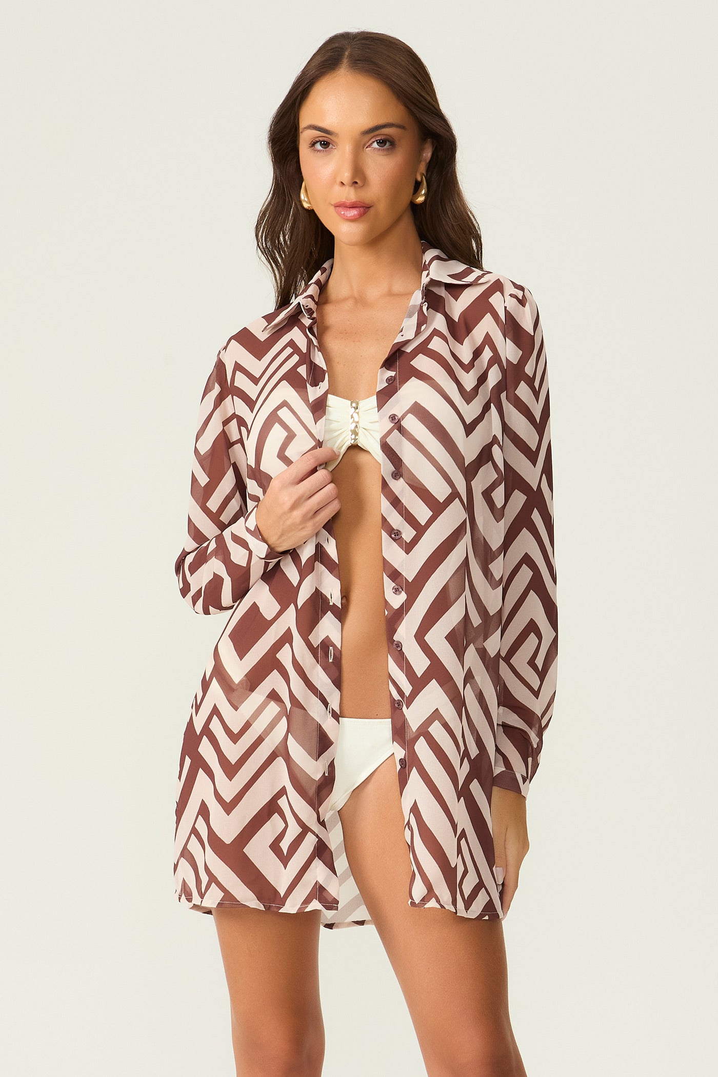 Camisa de praia estampada marrom Fato Básico