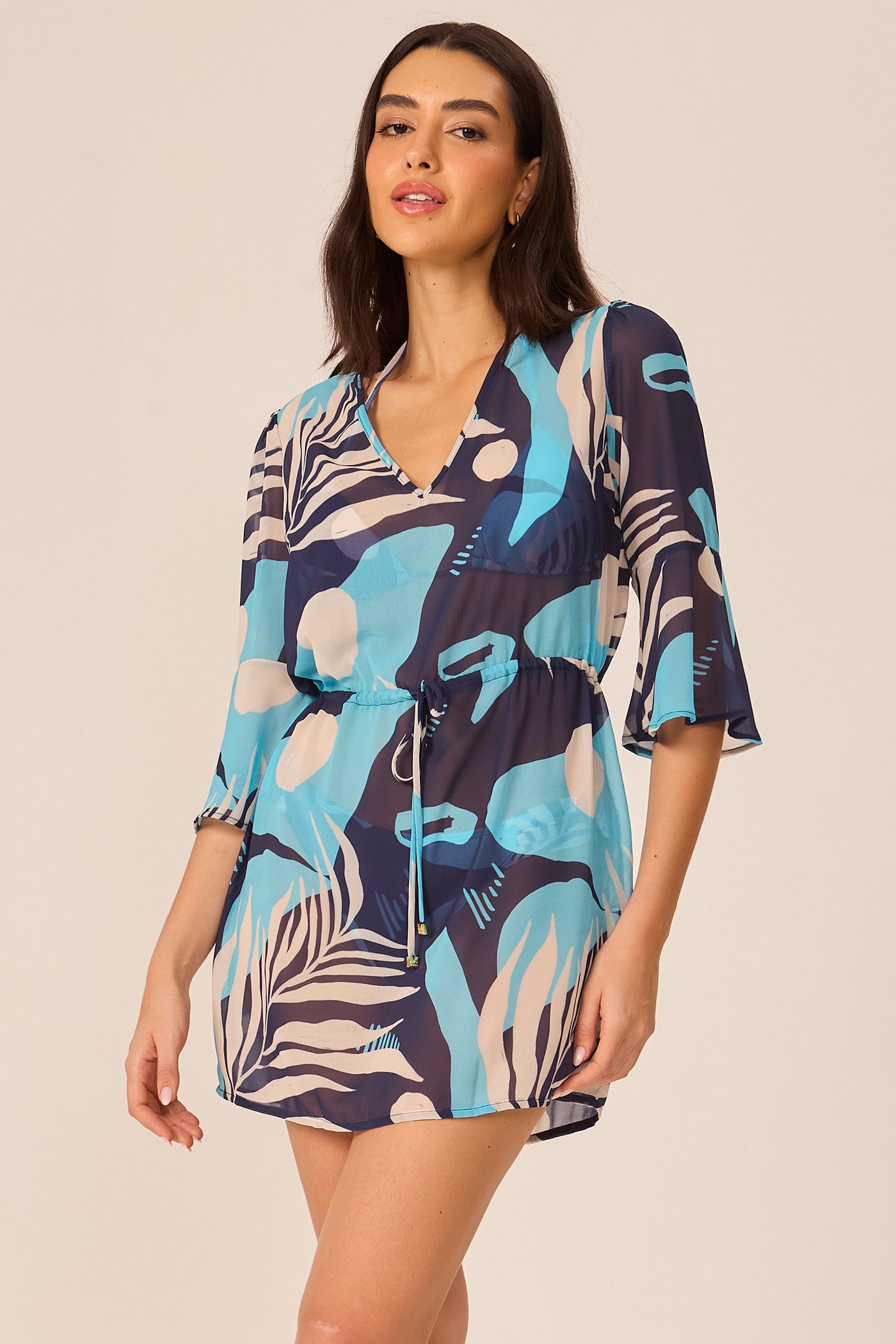 Saída de praia estampada azul Fato Básico