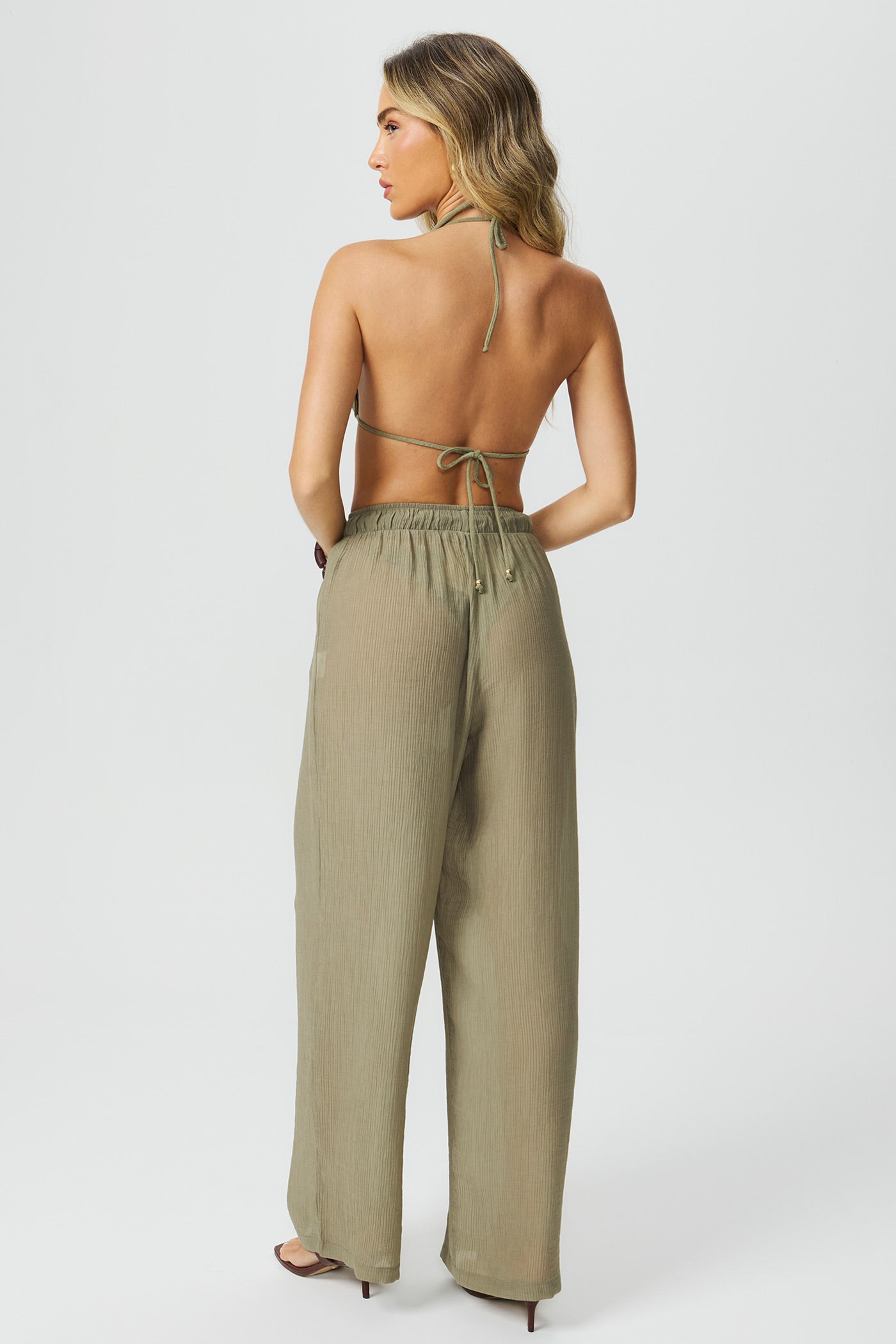 Saída calça texturizada verde Fato Básico