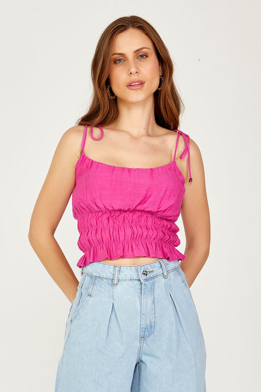 Blusa cropped alça detalhe elástico rosa Fato Básico - FATO BÁSICO