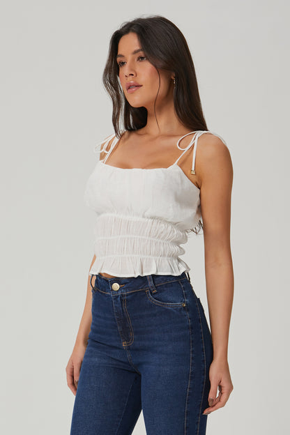 Blusa cropped alça detalhe elástico off white Fato Básico - FATO BÁSICO