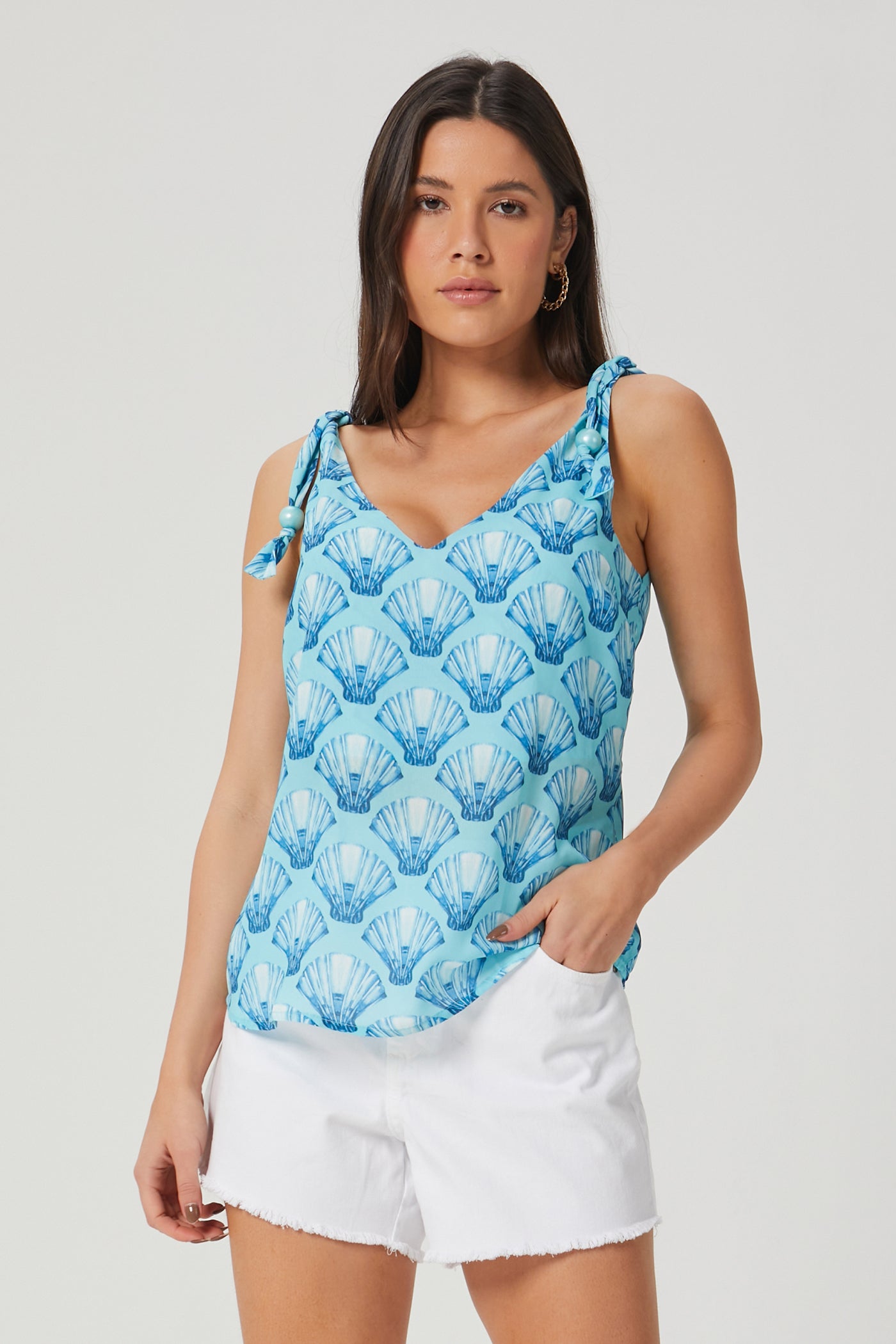 Blusa estampada amarração alça azul Fato Básico - FATO BÁSICO