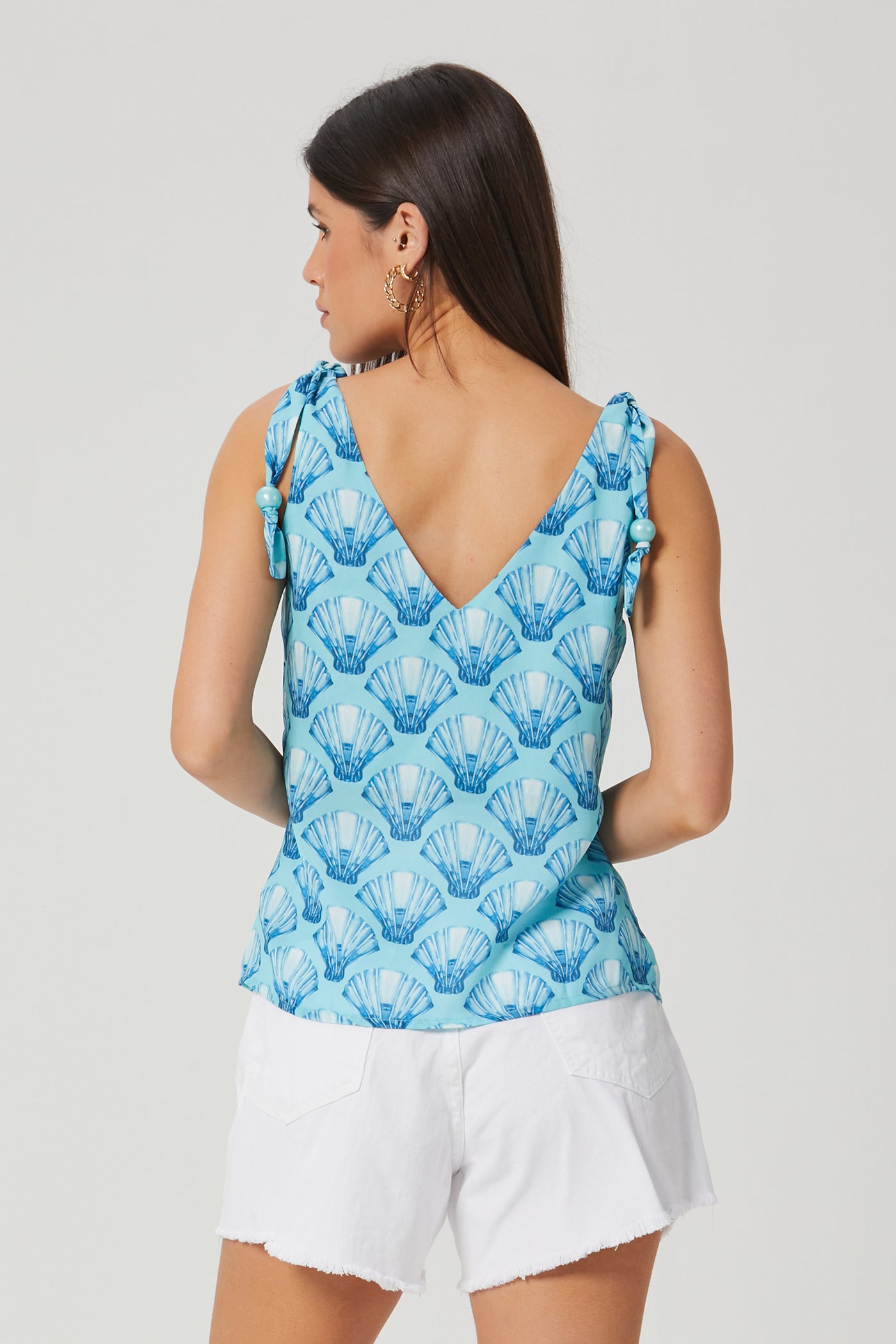 Blusa estampada amarração alça azul Fato Básico - FATO BÁSICO