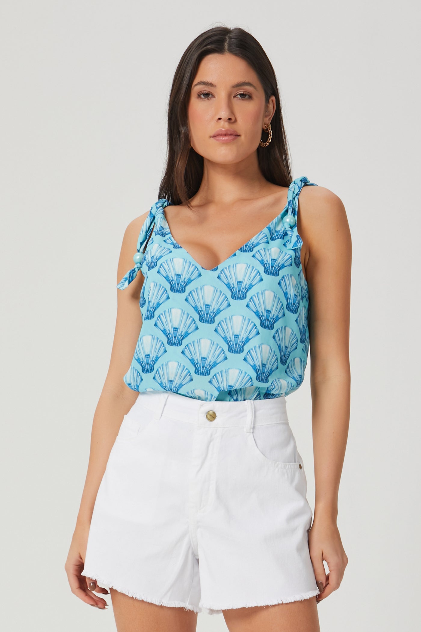 Blusa estampada amarração alça azul Fato Básico - FATO BÁSICO