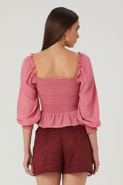 Blusa babado com lastex rosa Fato Básico - FATO BÁSICO