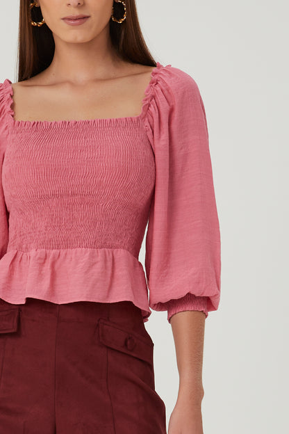 Blusa babado com lastex rosa Fato Básico - FATO BÁSICO