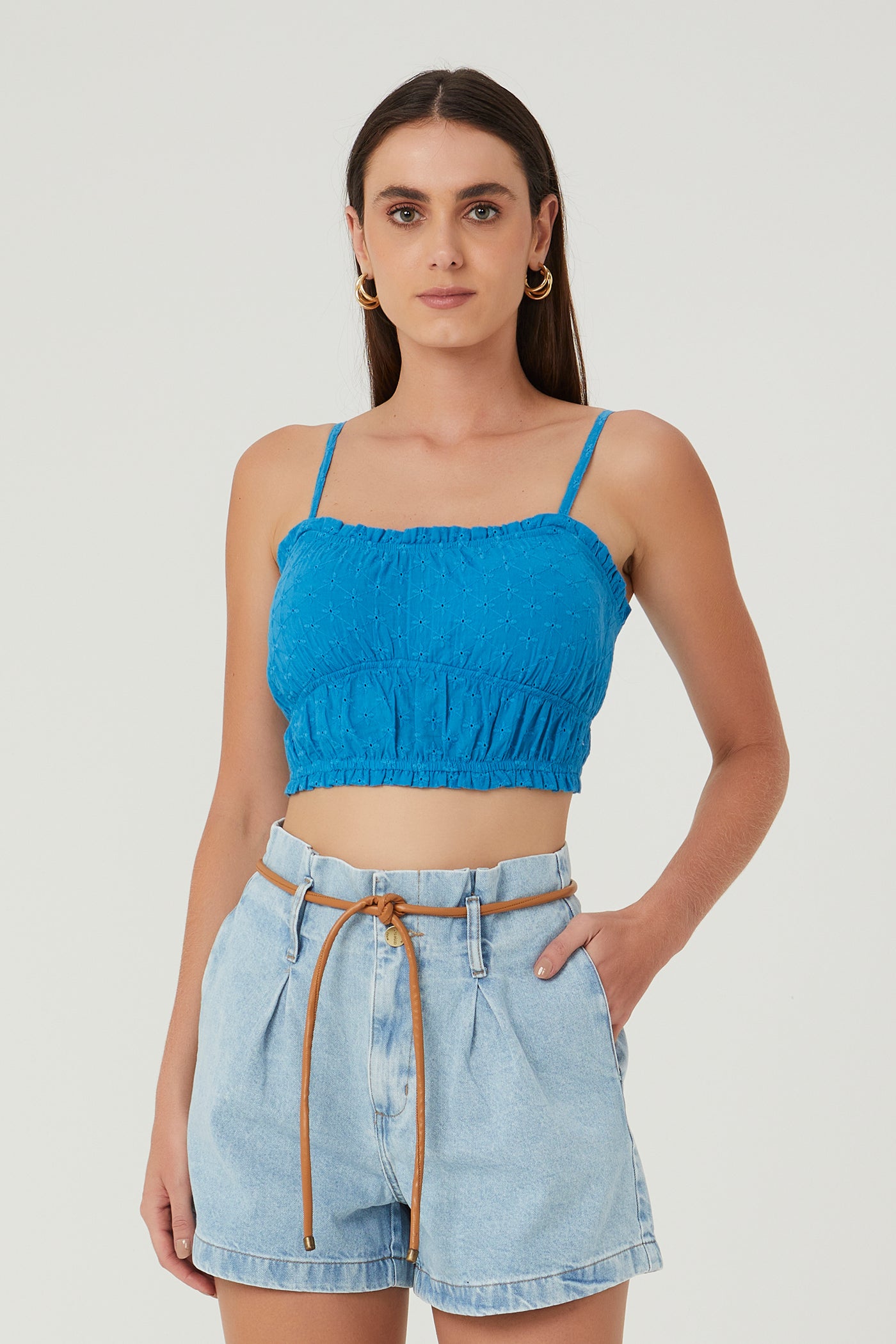 Top cropped com babado azul Fato Básico - FATO BÁSICO