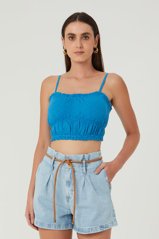 Top cropped com babado azul Fato Básico - FATO BÁSICO